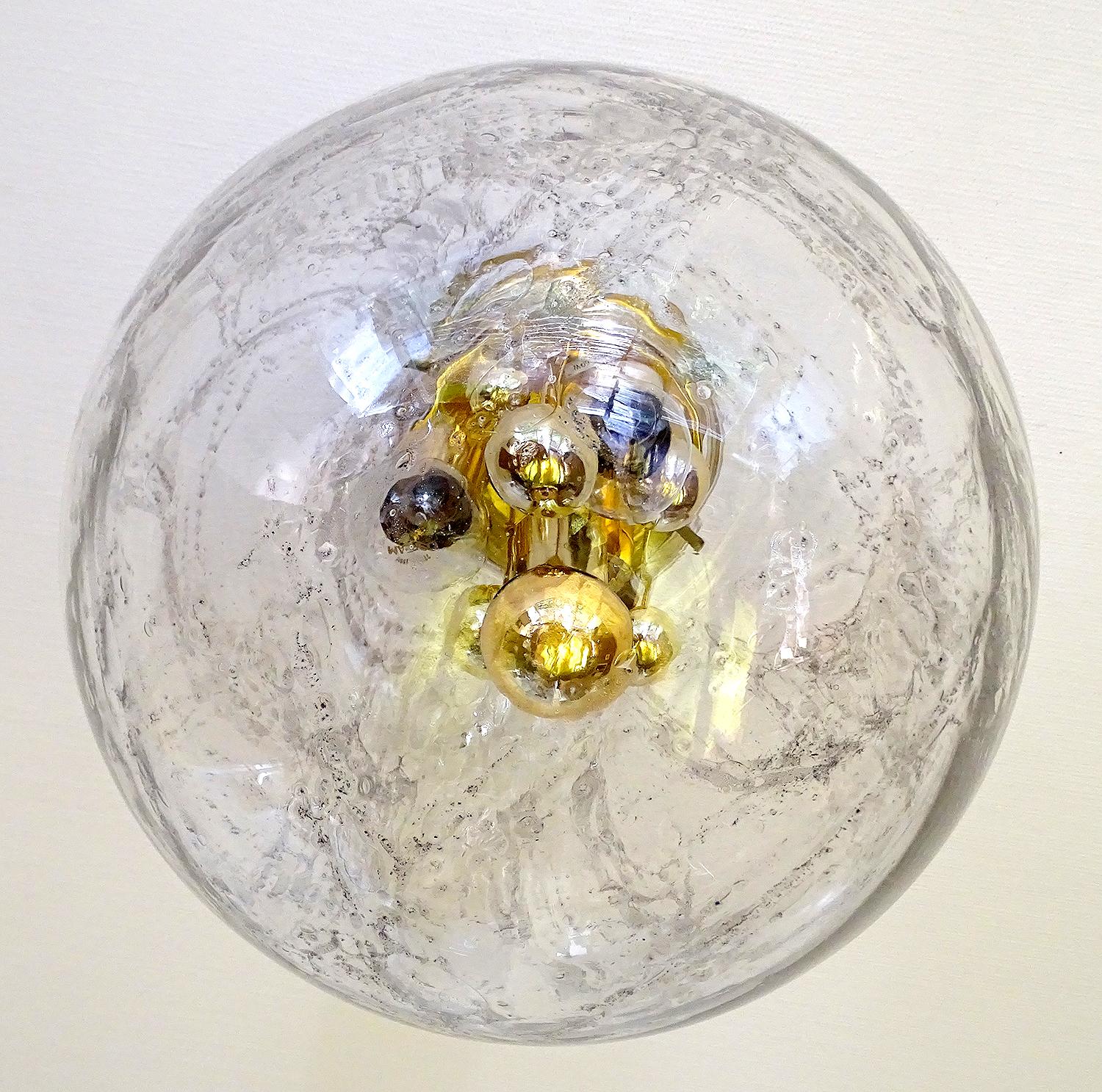 Midcentury Doria Murano Glass Brass Pendant Light Chandelier, , Kalmar Style 3