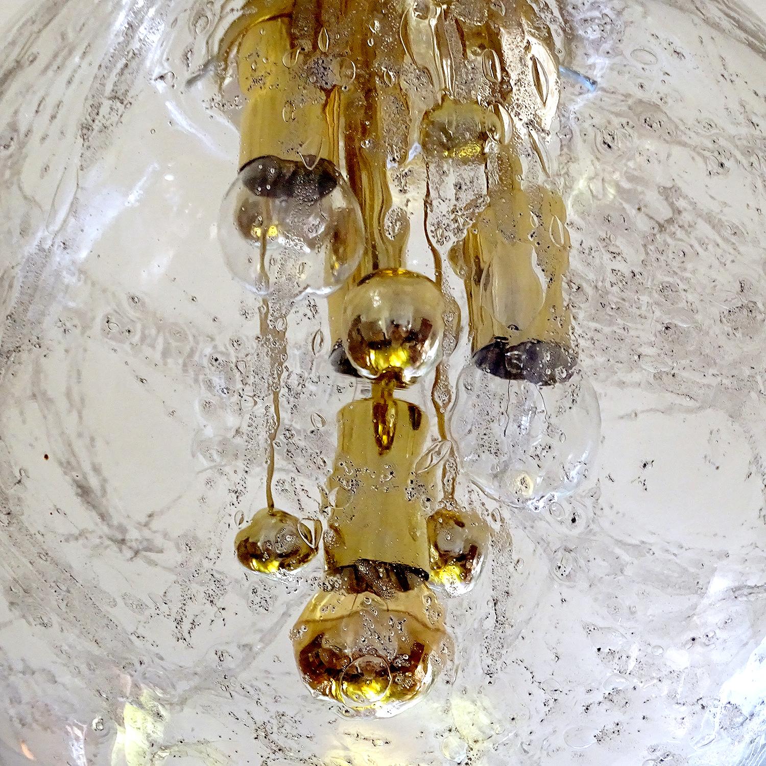 Midcentury Doria Murano Glass Brass Pendant Light Chandelier, , Kalmar Style 7
