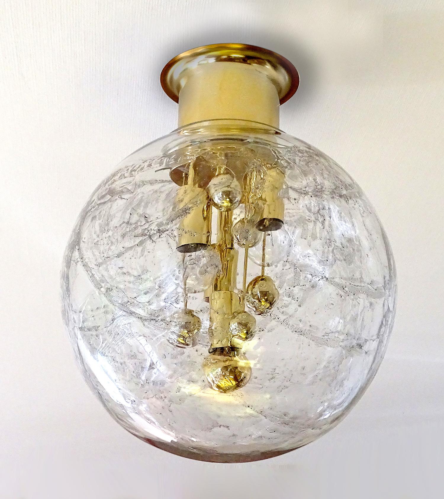 Mid-Century Modern Midcentury Doria Murano Glass Brass Pendant Light Chandelier, , Kalmar Style