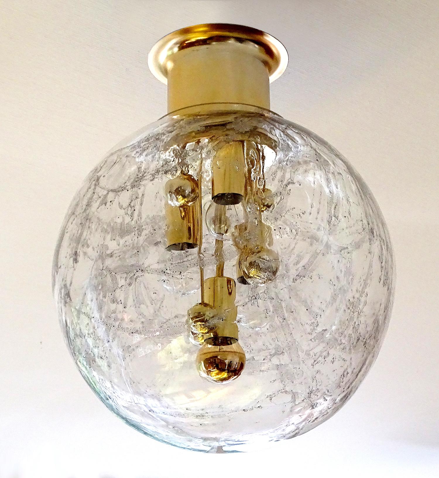 Mid-20th Century Midcentury Doria Murano Glass Brass Pendant Light Chandelier, , Kalmar Style