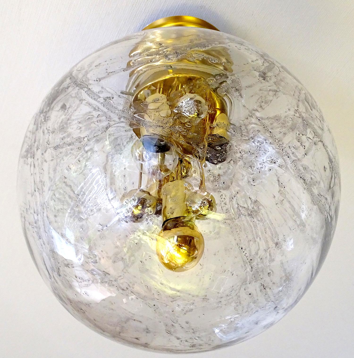 Midcentury Doria Murano Glass Brass Pendant Light Chandelier, , Kalmar Style 1