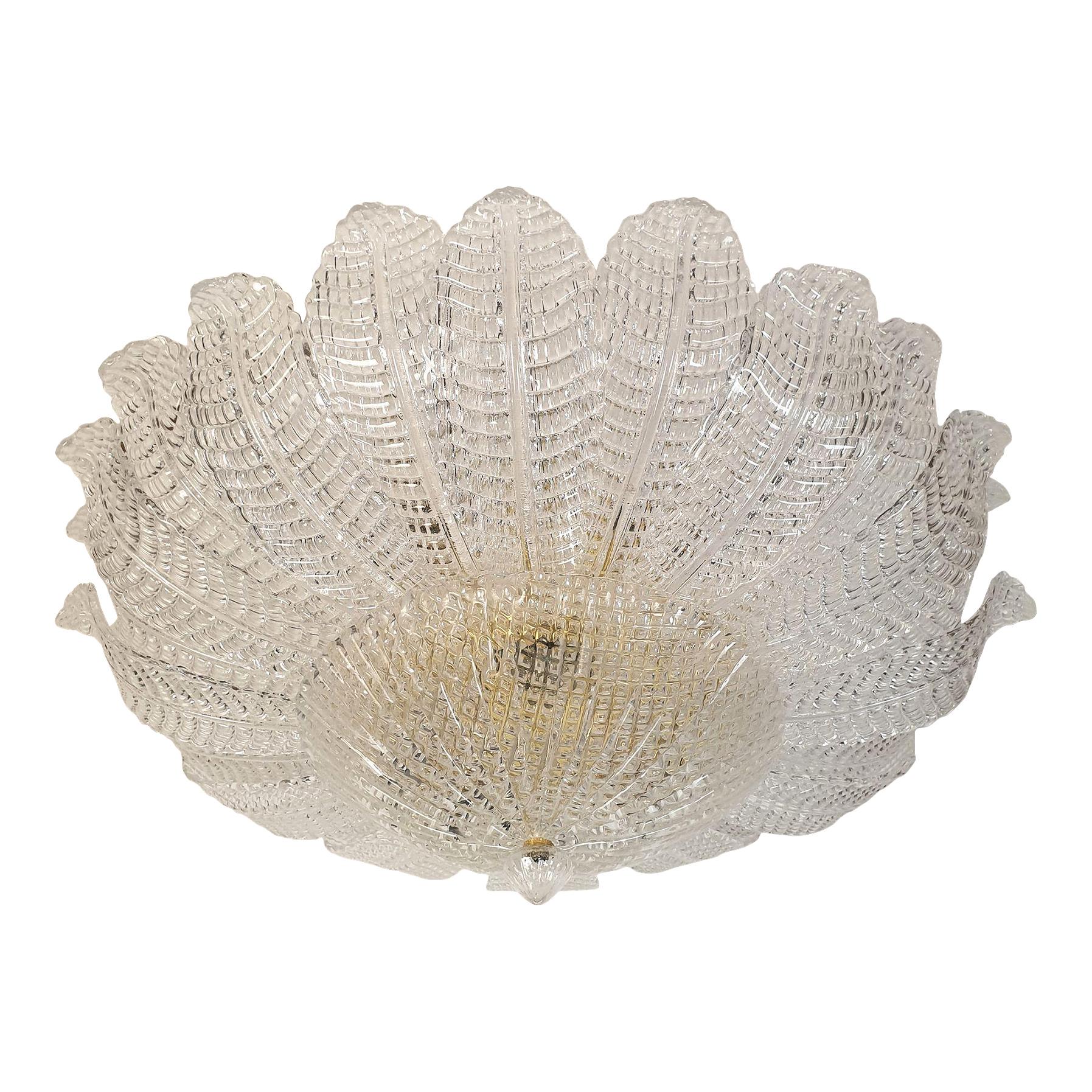 Large Midcentury Murano Glass Leaves Chandelier