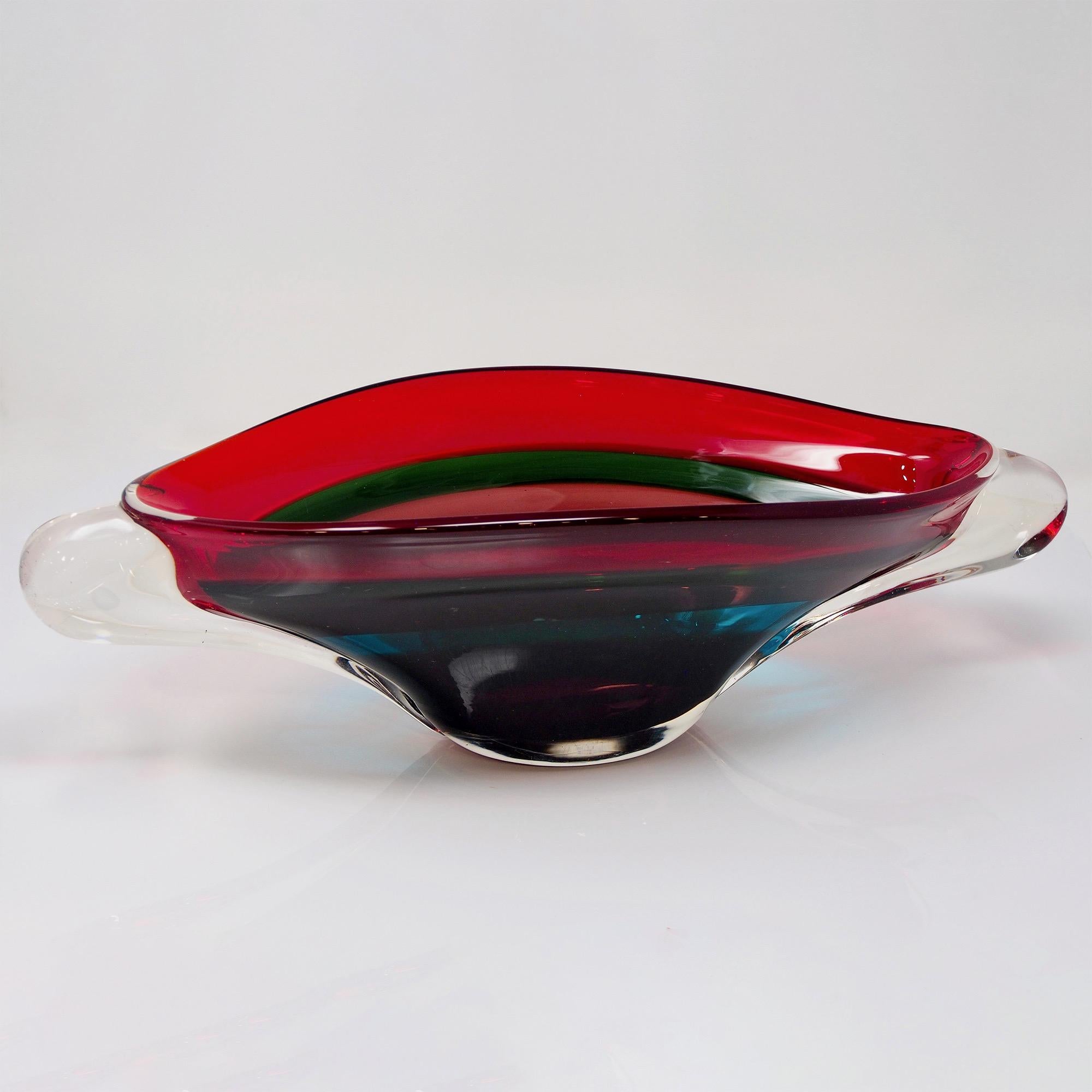 Italian Large Midcentury Murano Glass Multi Color Center Bowl