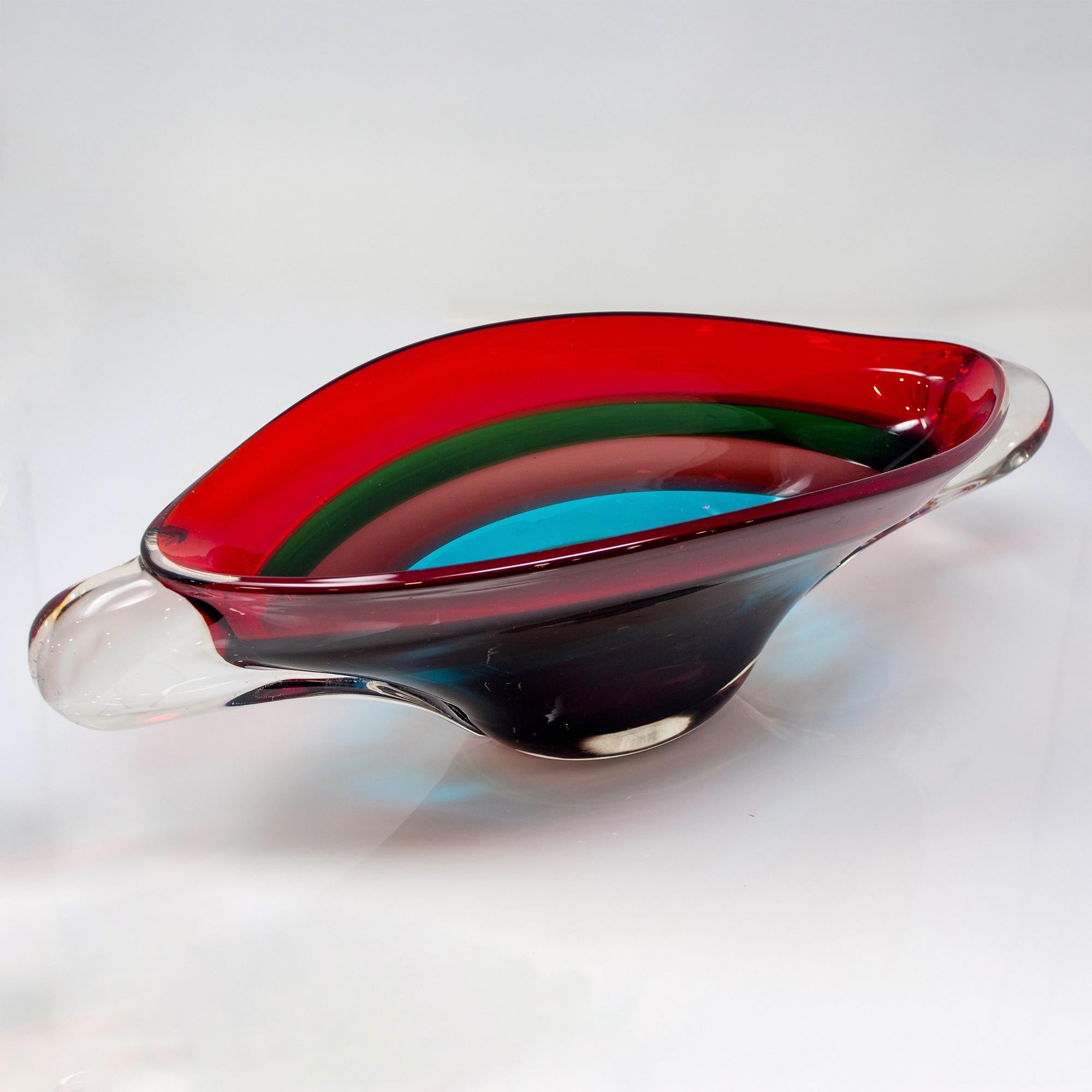 Large Midcentury Murano Glass Multi Color Center Bowl In Good Condition In Troy, MI