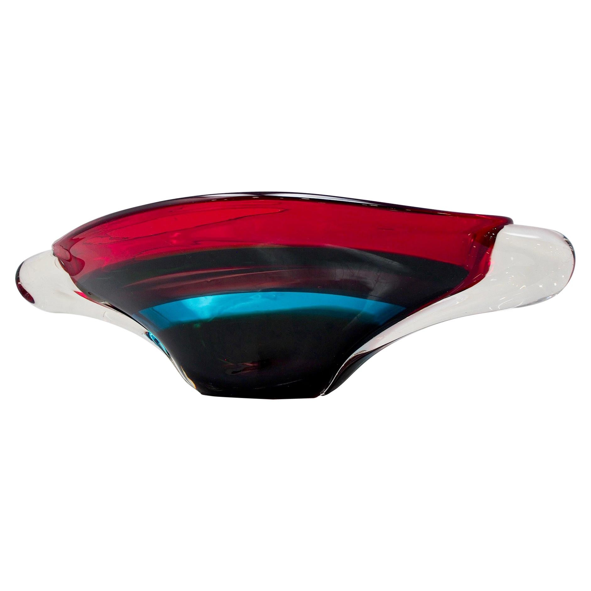 Large Midcentury Murano Glass Multi Color Center Bowl