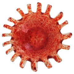 Large Midcentury Murano Orange Sunburst Art Glass Bowl
