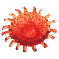 Large Midcentury Murano Orange Sunburst Art Glass Bowl