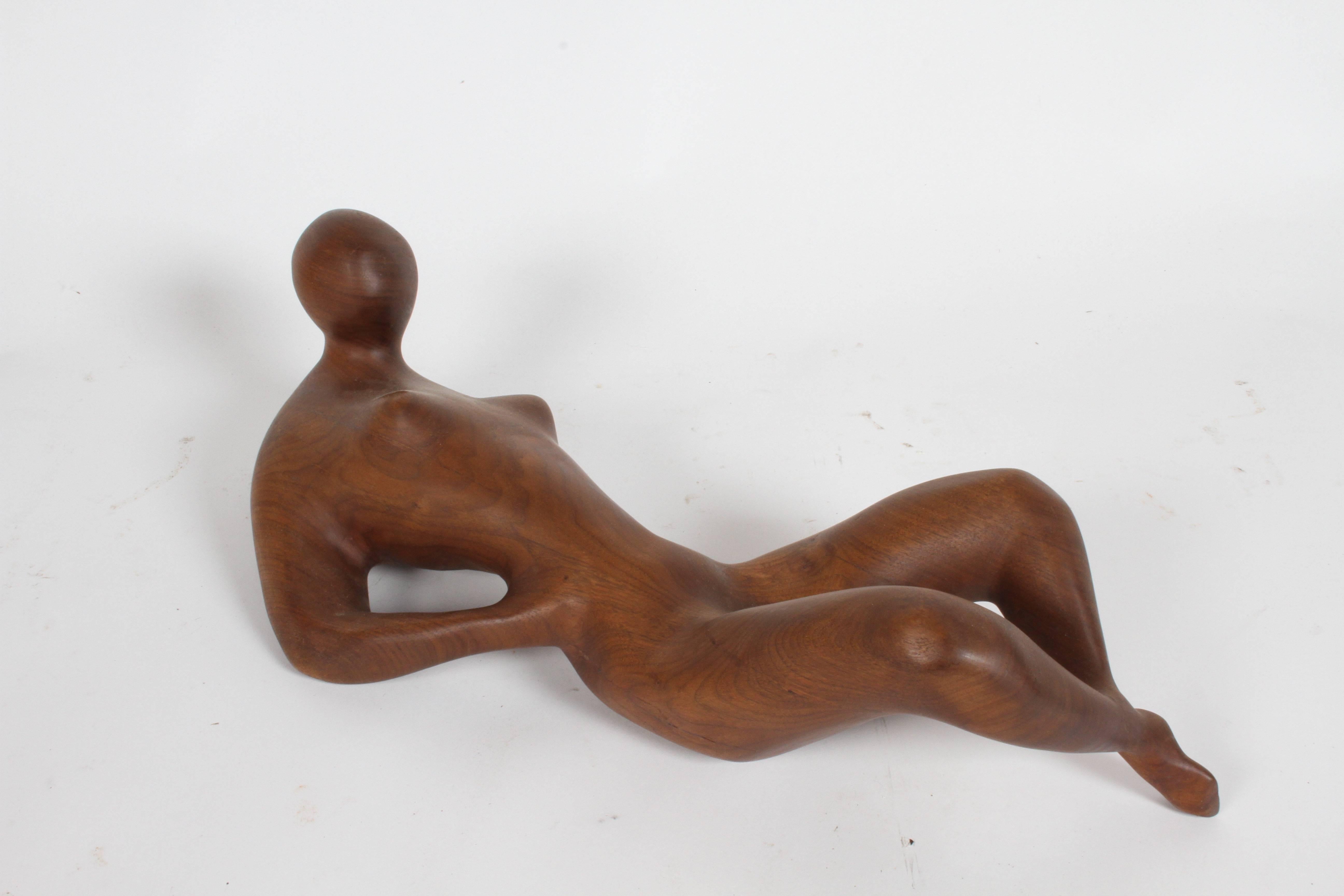 Carved Large Midcentury Nude Female Form Wood Sculpture