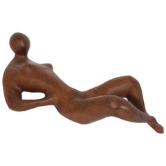 Large Midcentury Nude Female Form Wood Sculpture