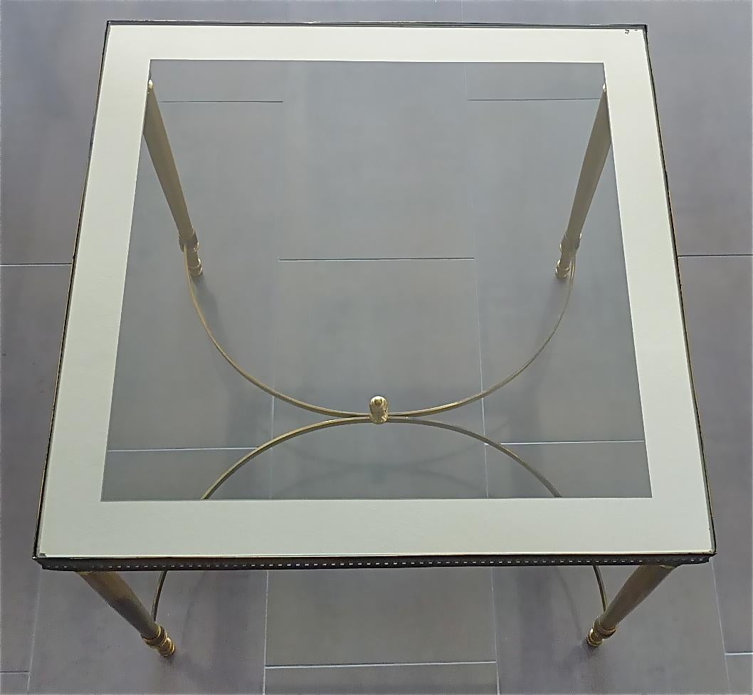 Midcentury Pair of Maison Baguès Jansen Side Sofa Tables Brass Mirror Glass 3