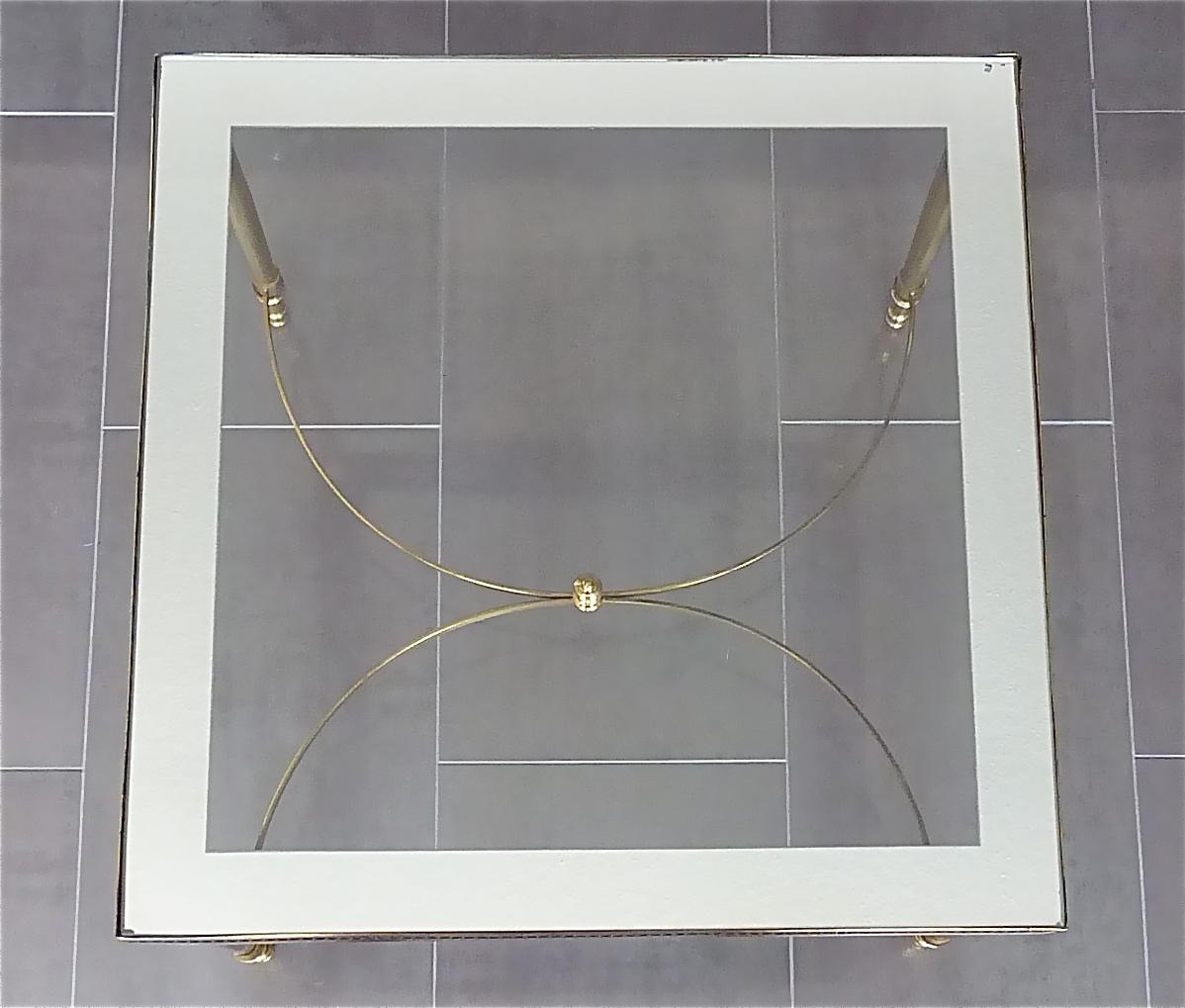 Midcentury Pair of Maison Baguès Jansen Side Sofa Tables Brass Mirror Glass 4