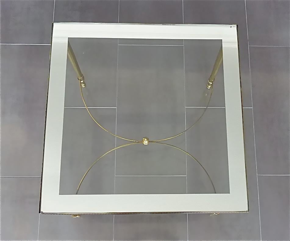 Midcentury Pair of Maison Baguès Jansen Side Sofa Tables Brass Mirror Glass 5