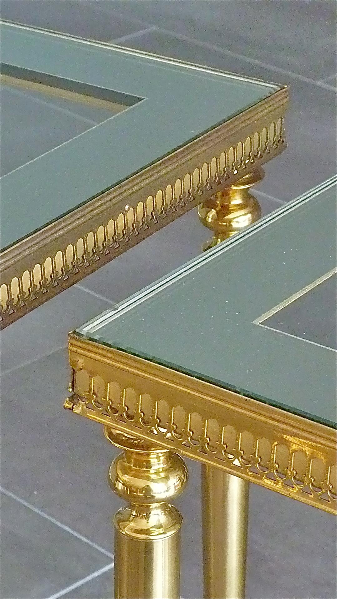 Midcentury Pair of Maison Baguès Jansen Side Sofa Tables Brass Mirror Glass 6
