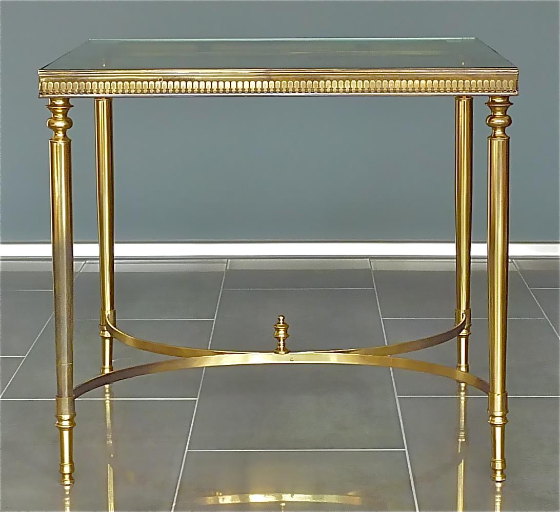 Midcentury Pair of Maison Baguès Jansen Side Sofa Tables Brass Mirror Glass In Good Condition In Nierstein am Rhein, DE