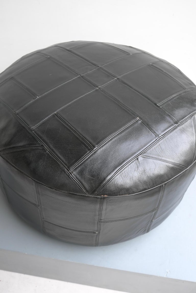 Large Midcentury Patchwork Pouf in Black Leather at 1stDibs | black ...