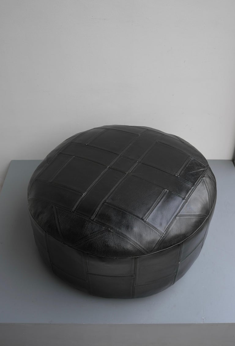 Large Midcentury Patchwork Pouf in Black Leather at 1stDibs | black ...
