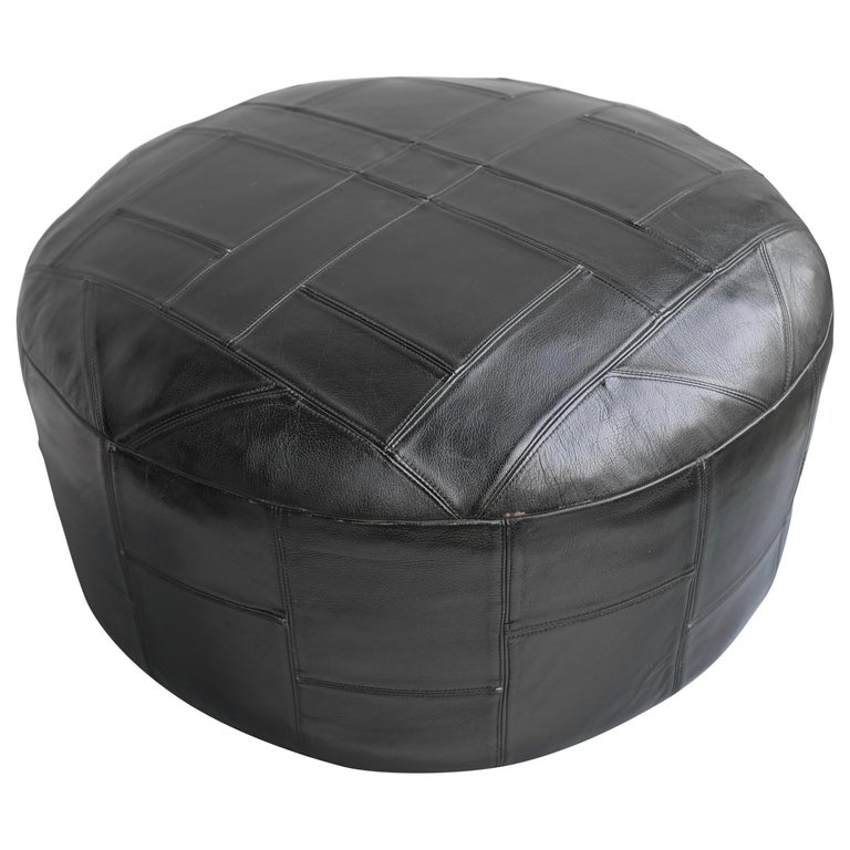 Large Midcentury Patchwork Pouf in Black Leather at 1stDibs | black ...