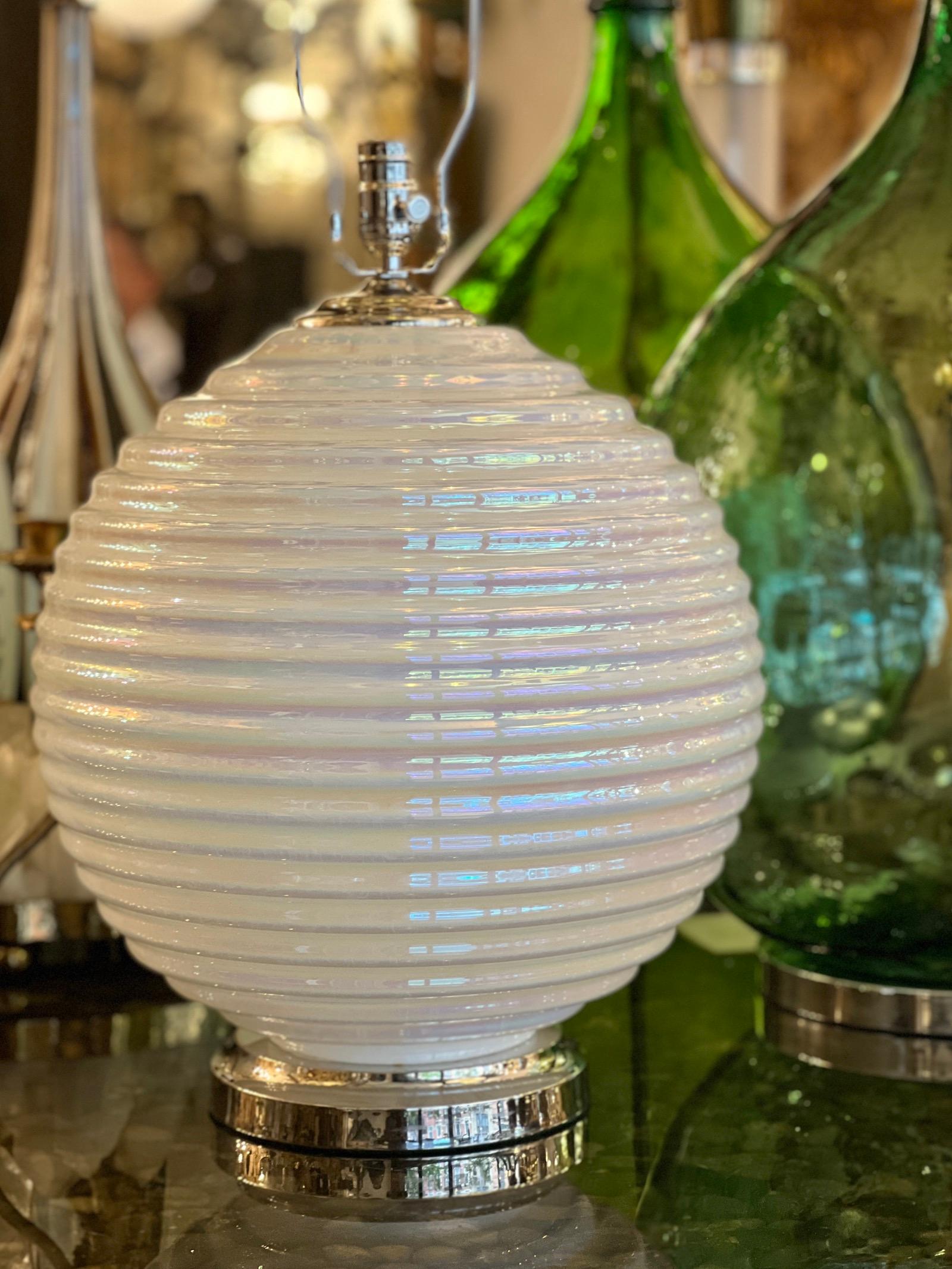 Mid-20th Century Large Midcentury Pearlescent Glass Lamp For Sale