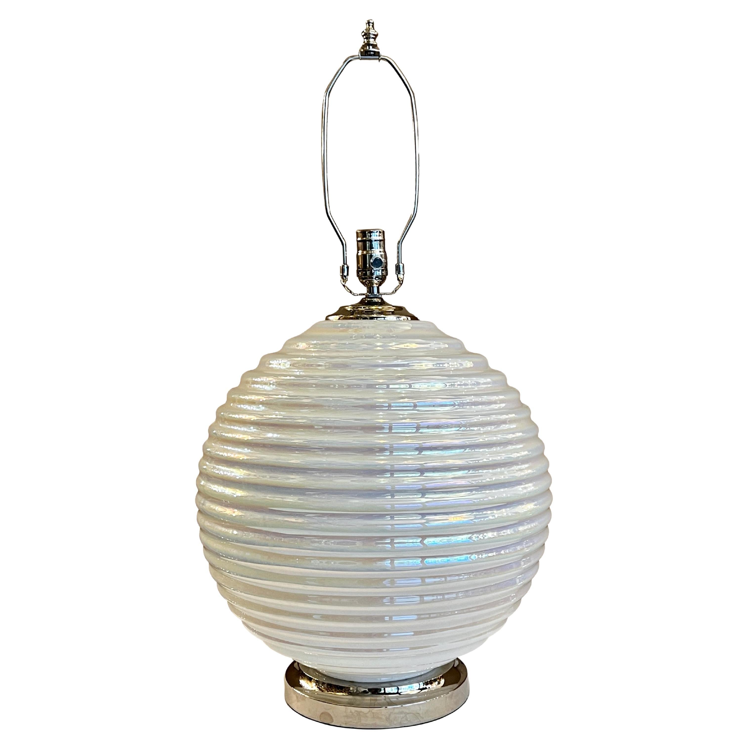 Large Midcentury Pearlescent Glass Lamp For Sale