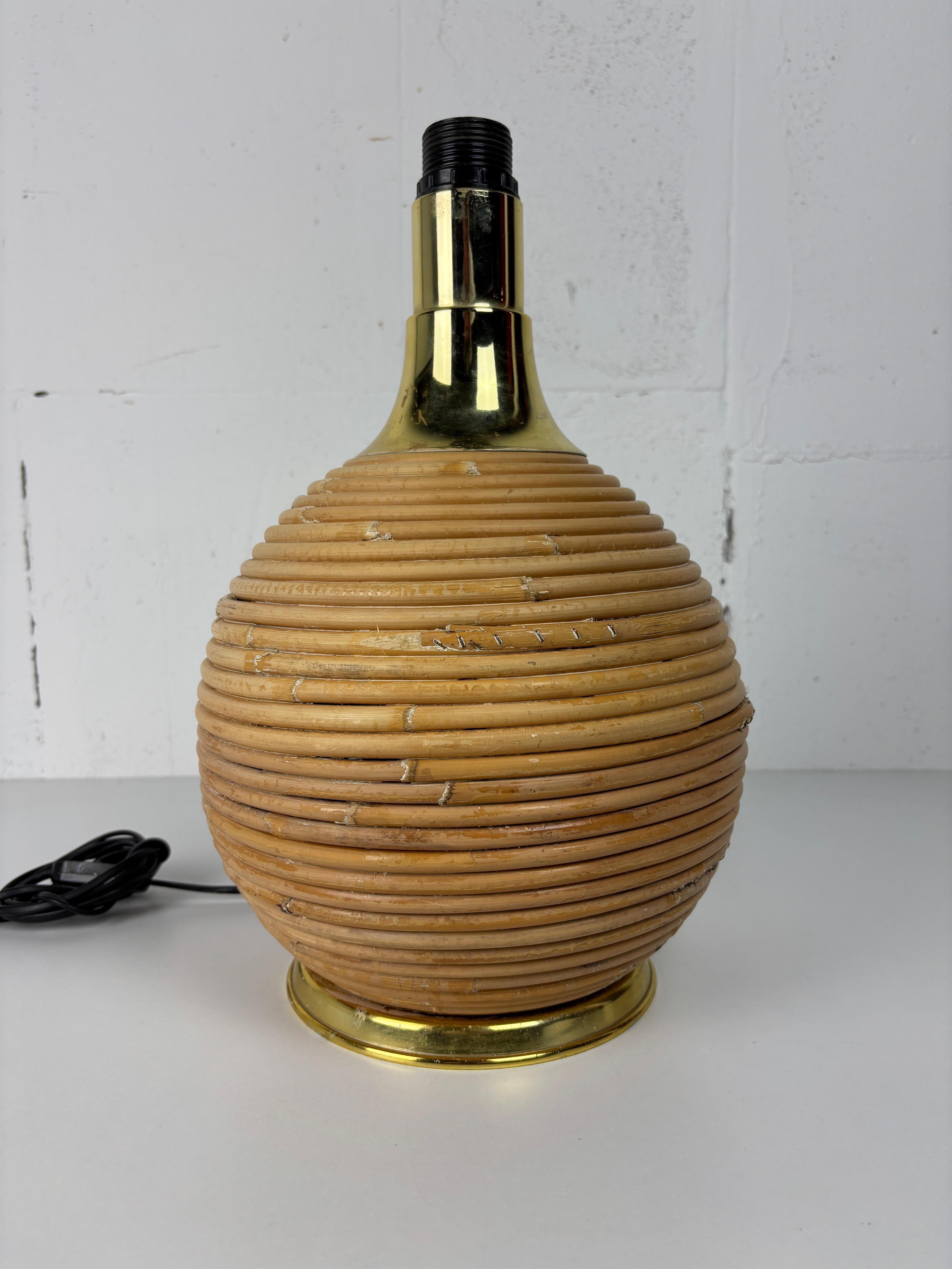 Grande lampe de table en bambou, rotin et laiton, Italie, années 1970 en vente 3