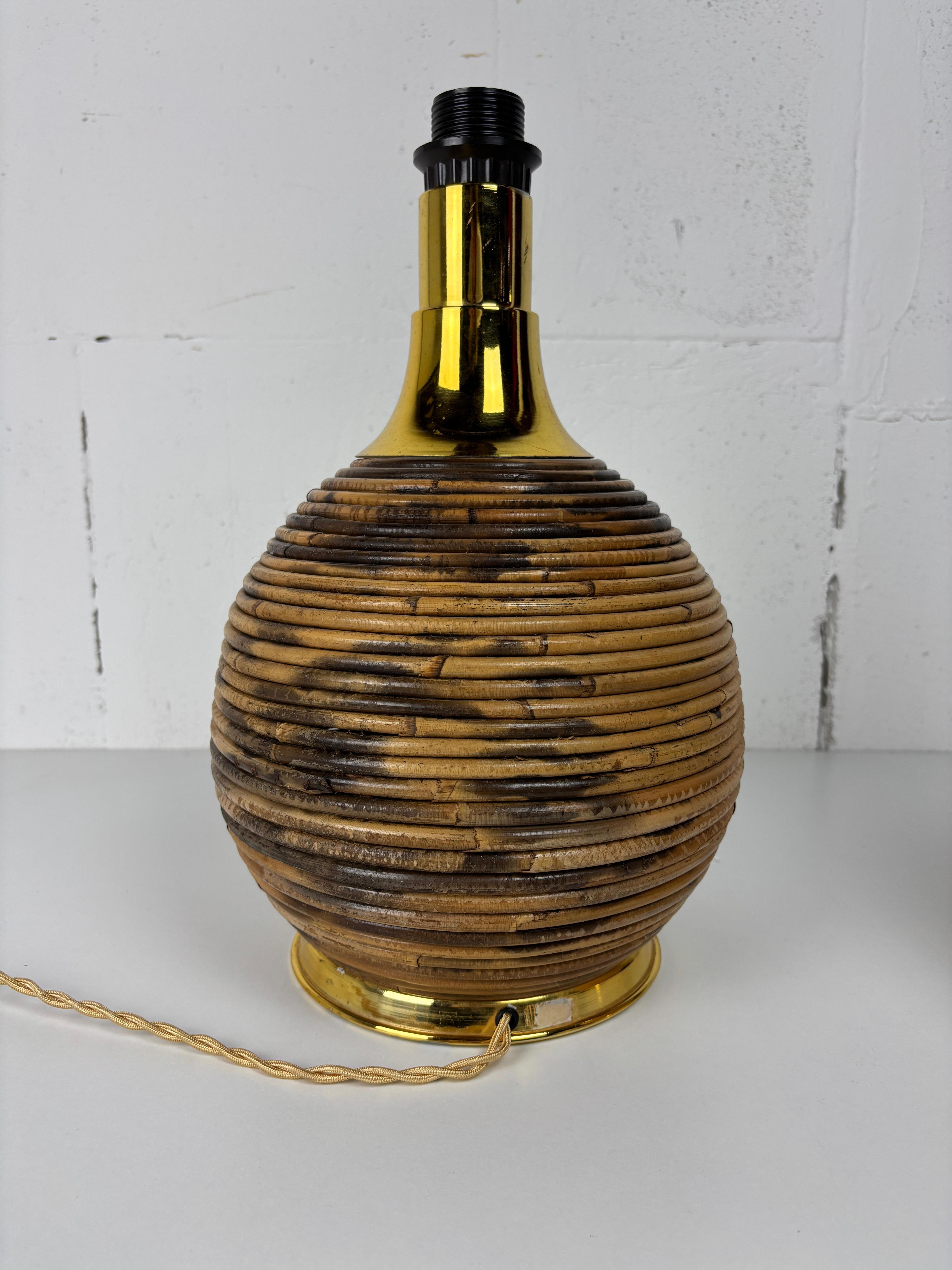 Grande lampe de table en bambou, rotin et laiton, Italie, années 1970 en vente 5