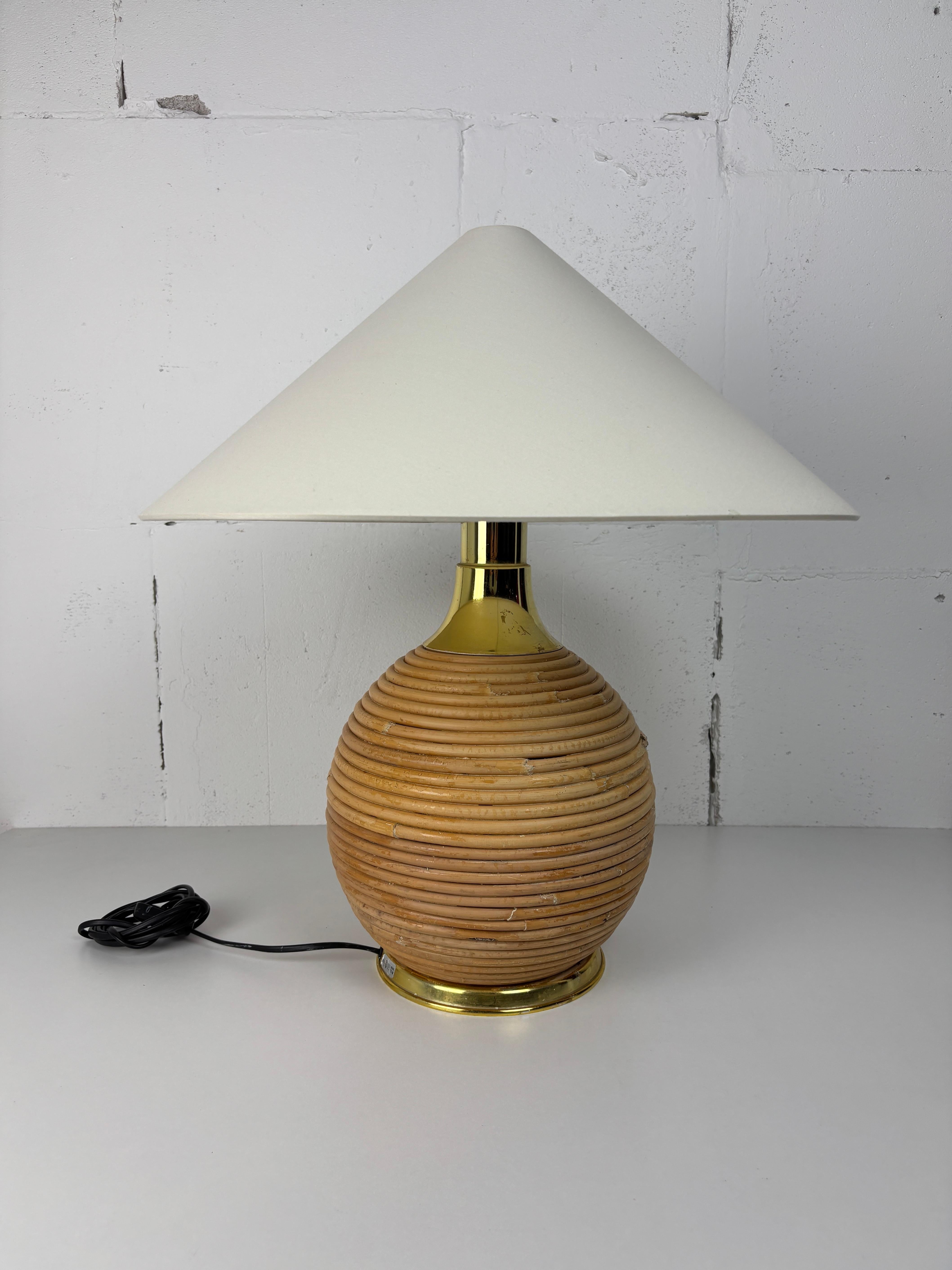 Grande lampe de table en bambou, rotin et laiton, Italie, années 1970 en vente 8