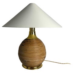 Grande lampe de table en bambou, rotin et laiton, Italie, années 1970