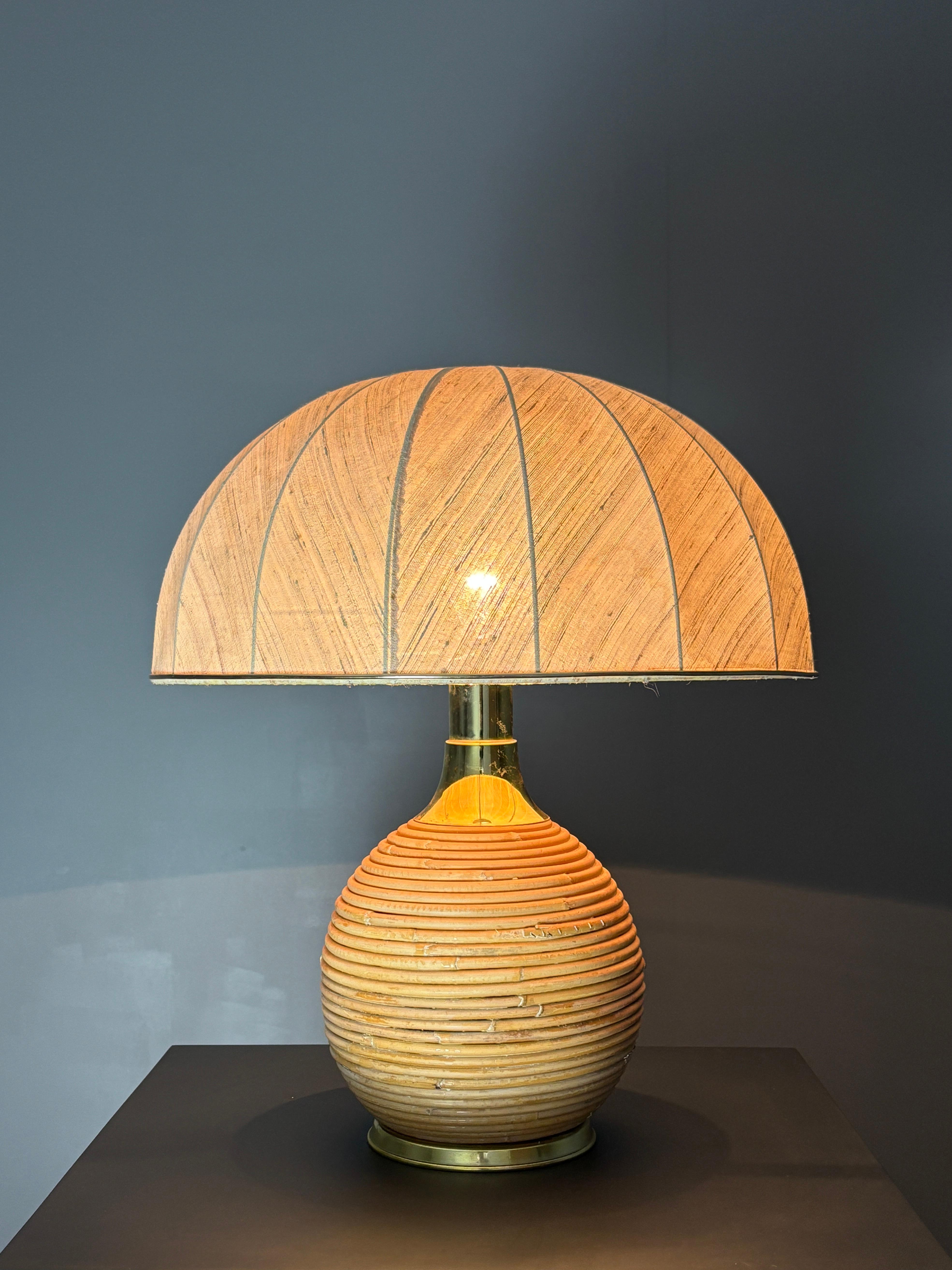 Large midcentury pencil reed rattan bamboo mushroom table lamp, 1970s For Sale 5