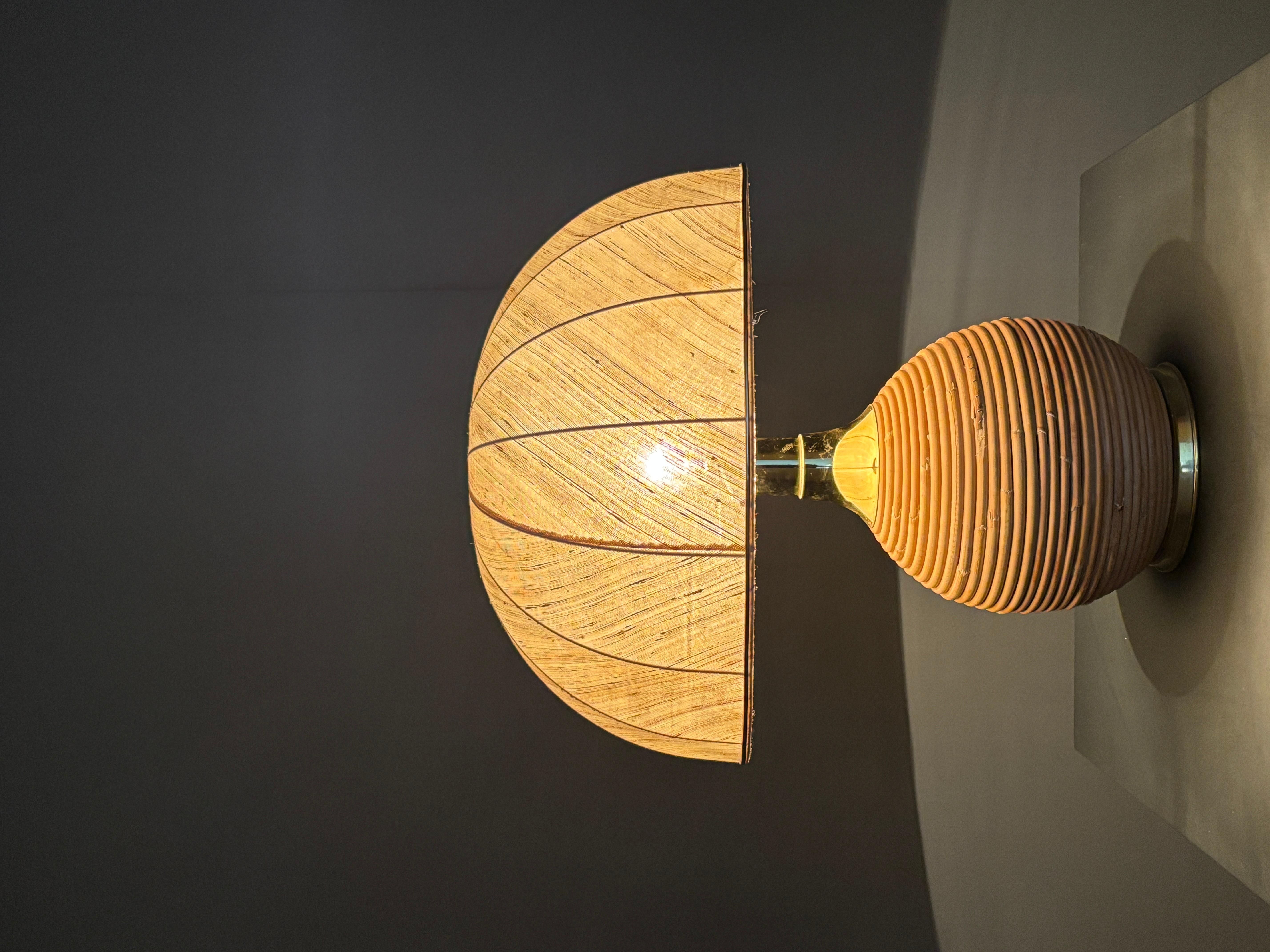 Large midcentury pencil reed rattan bamboo mushroom table lamp, 1970s For Sale 6