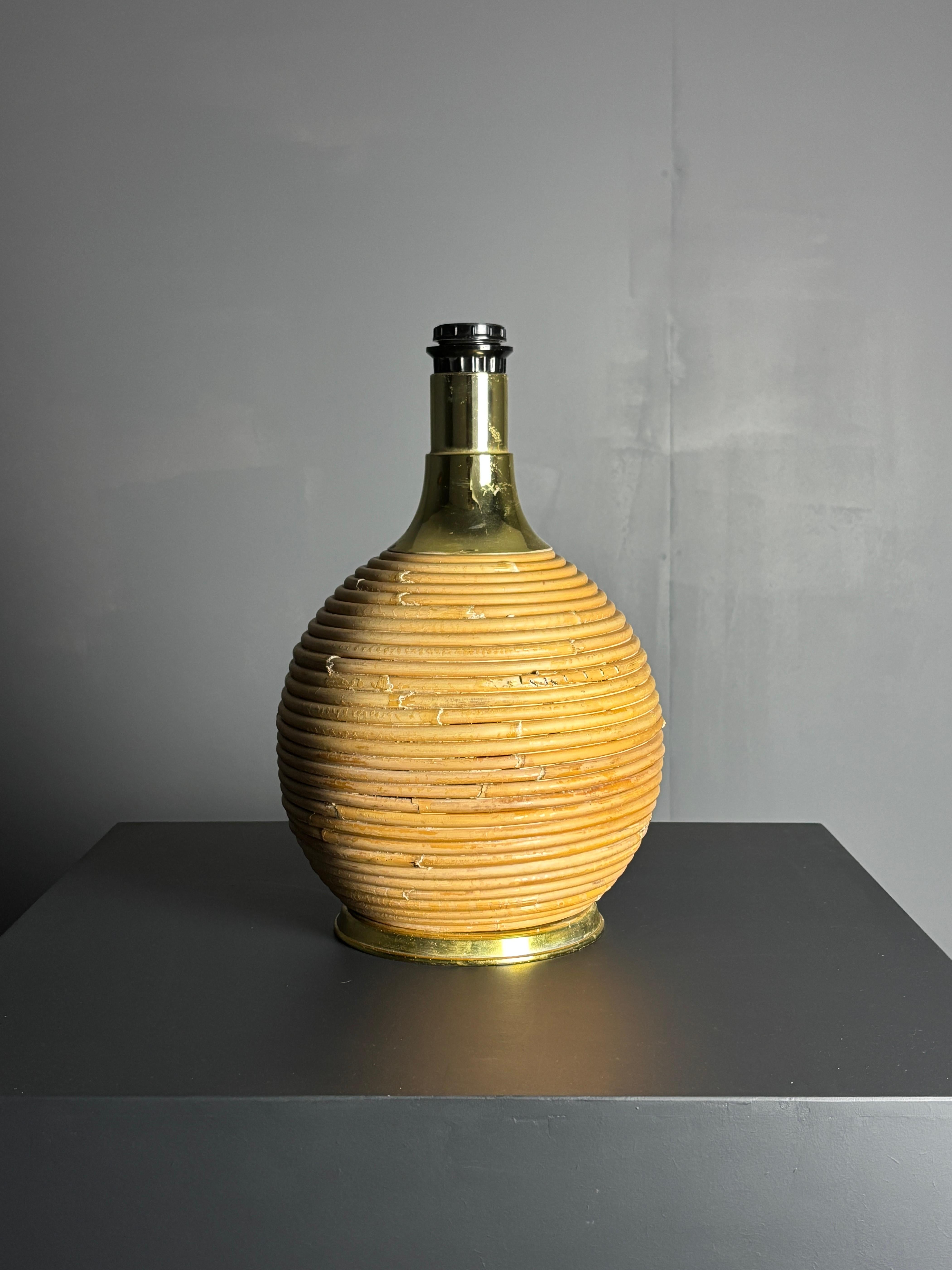 Large midcentury pencil reed rattan bamboo mushroom table lamp, 1970s For Sale 7