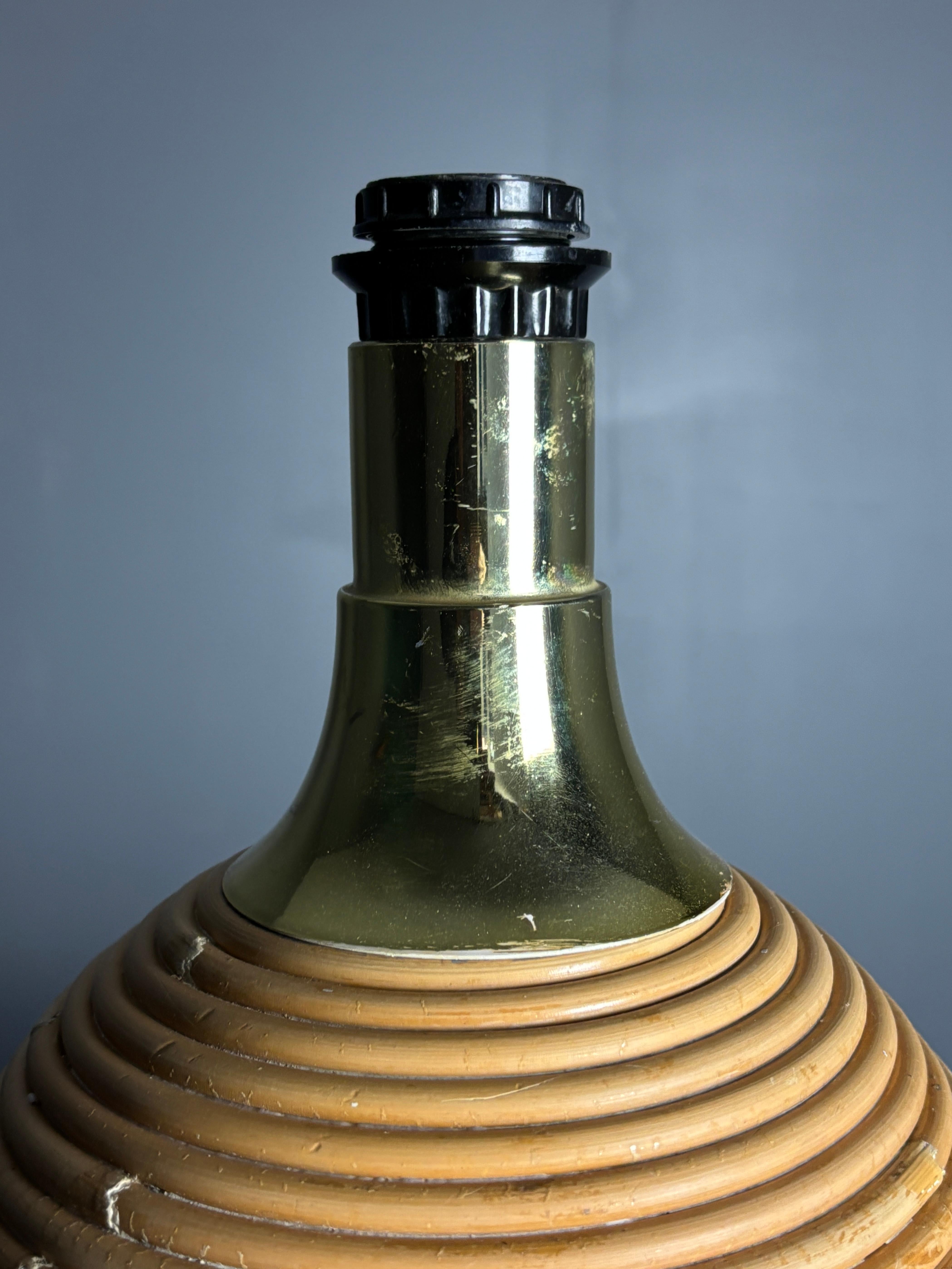 Large midcentury pencil reed rattan bamboo mushroom table lamp, 1970s For Sale 9