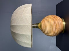 Large midcentury pencil reed rattan bamboo mushroom table lamp, 1970s