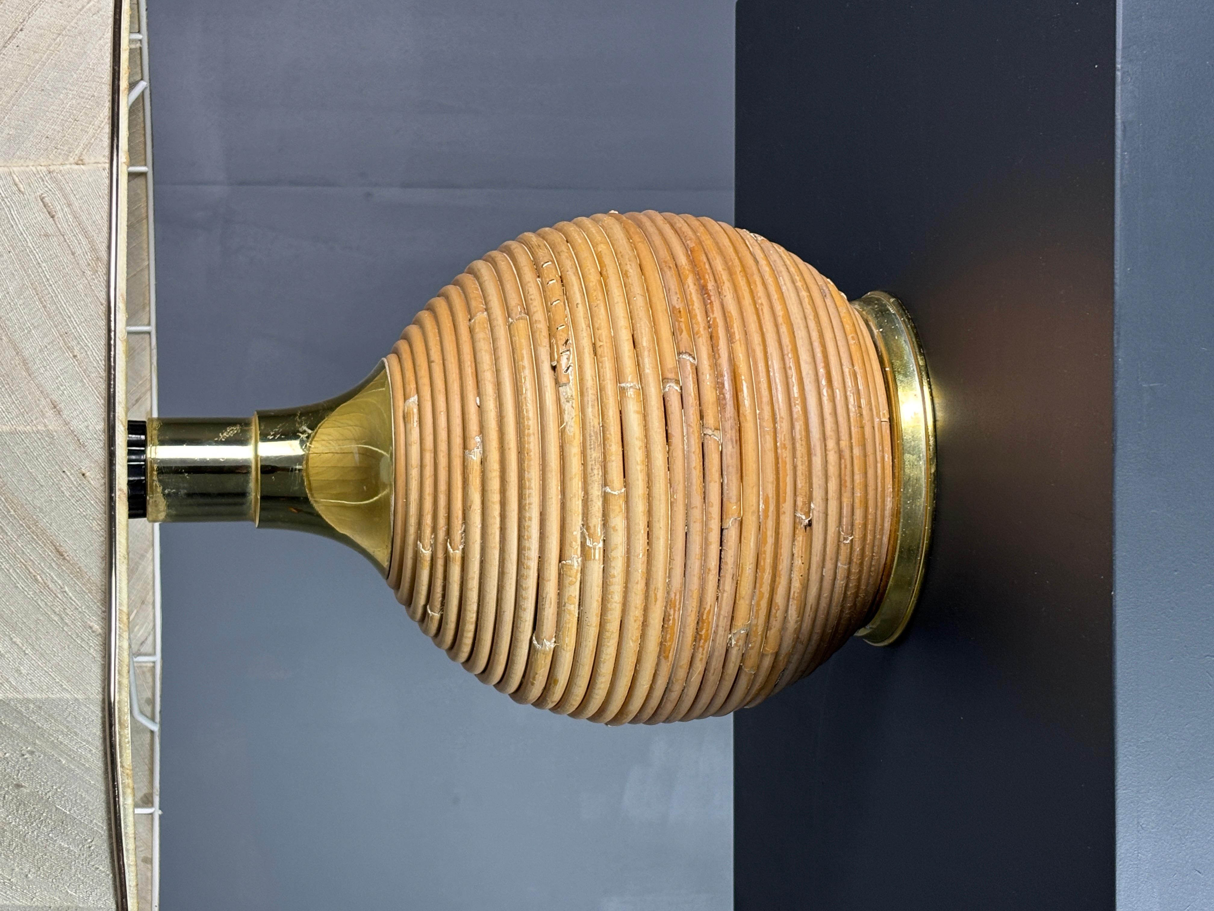 Late 20th Century Large midcentury pencil reed rattan bamboo mushroom table lamp, 1970s For Sale
