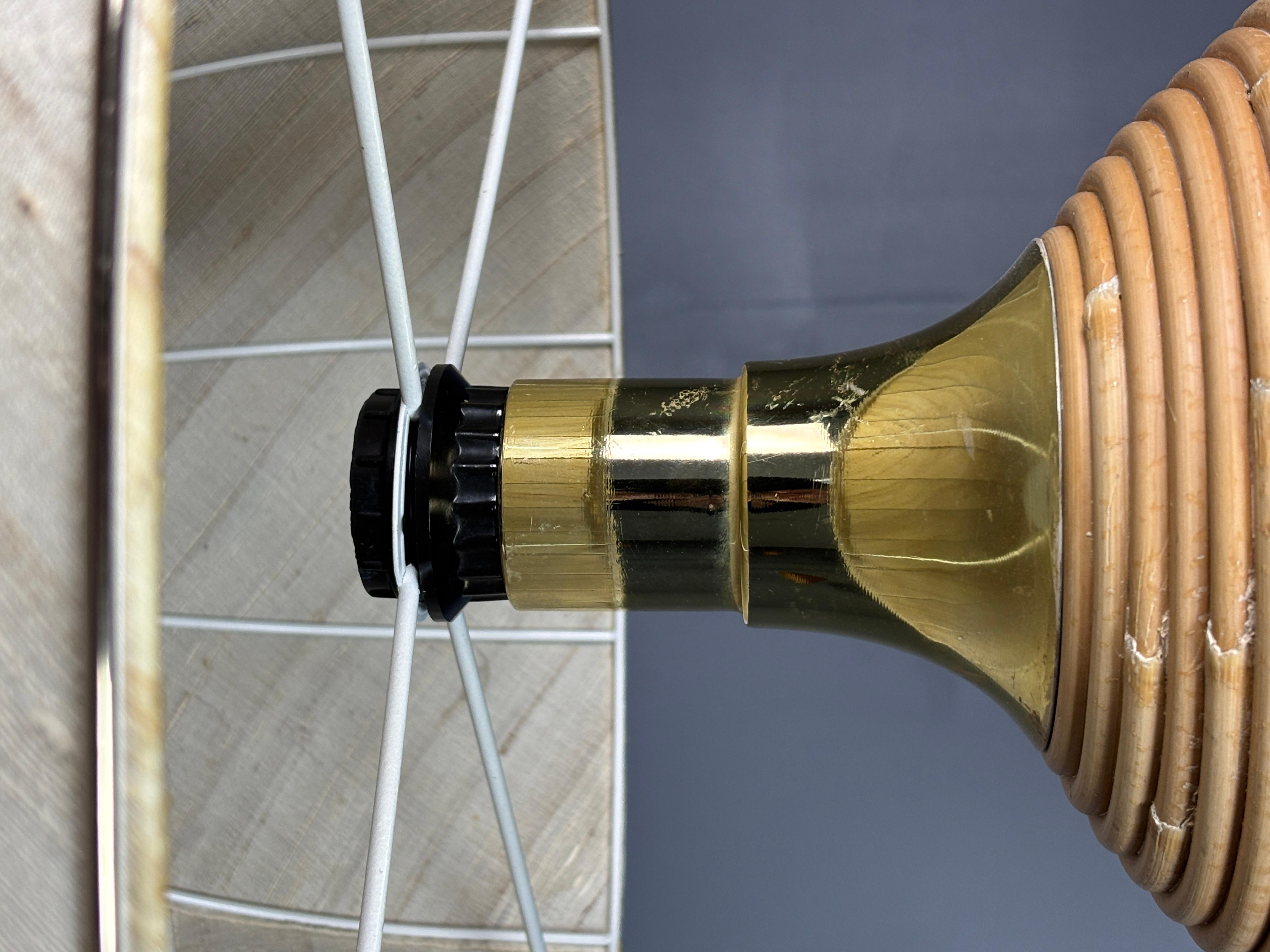 Large midcentury pencil reed rattan bamboo mushroom table lamp, 1970s For Sale 1