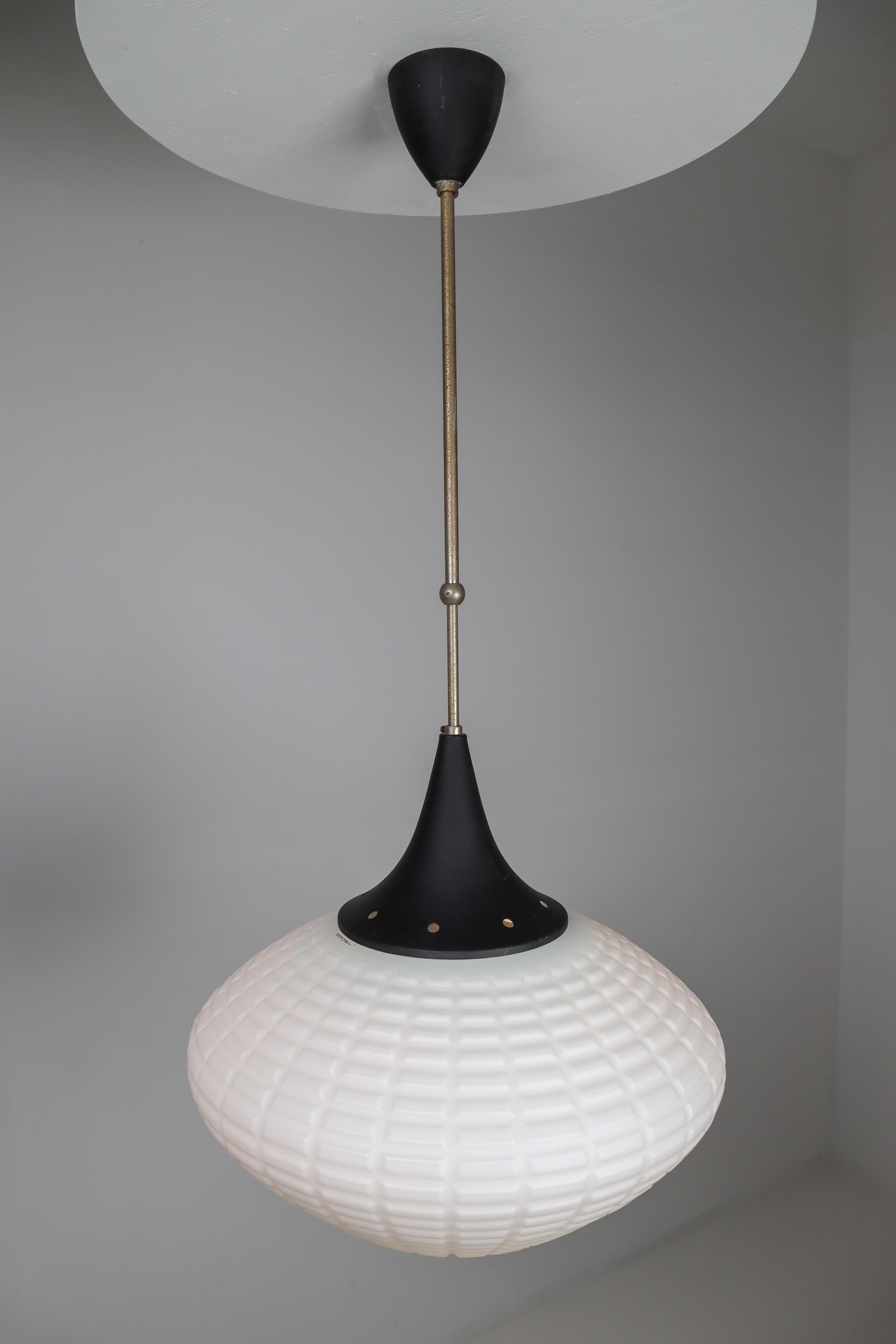 Large Midcentury Pendant, Structured Opaline Glass, Europe, 1960s In Good Condition In Almelo, NL