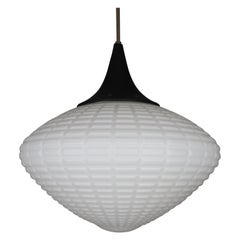 Large Midcentury Pendant, Structured Opaline Glass, Europe, 1960s
