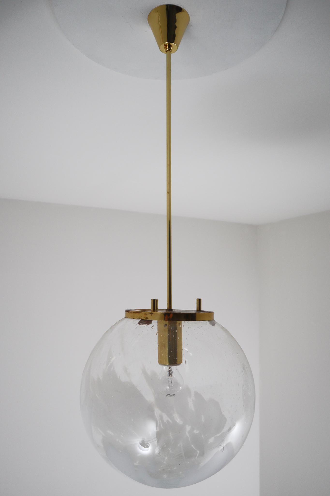 Midcentury Pendants in Brass and Art-Glass with White Streaks Austria 1960 4