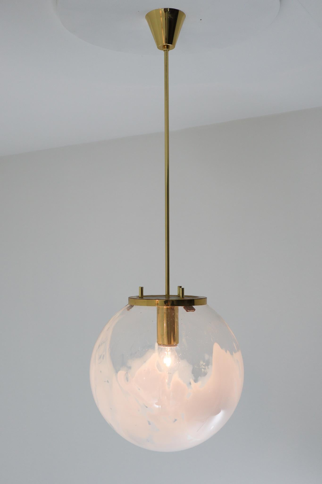 Midcentury Pendants in Brass and Art-Glass with White Streaks Austria 1960 5