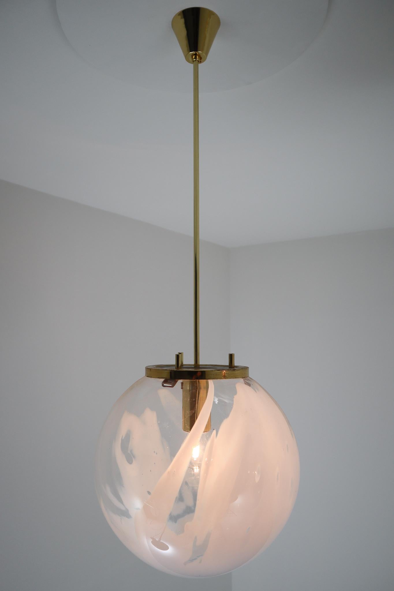 Midcentury Pendants in Brass and Art-Glass with White Streaks Austria 1960 6