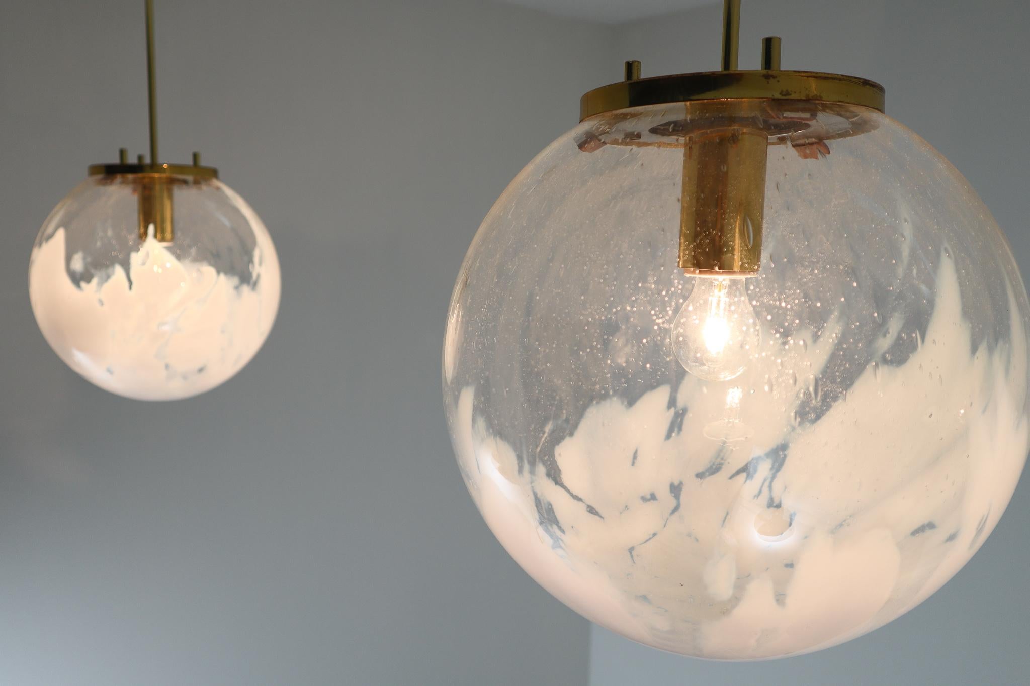 Midcentury Pendants in Brass and Art-Glass with White Streaks Austria 1960 10
