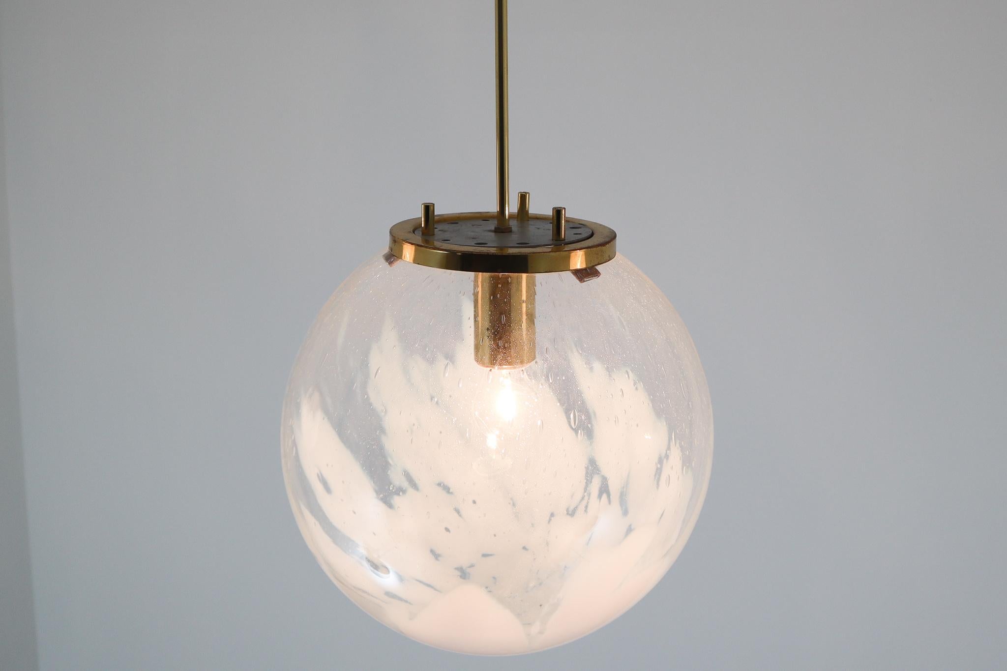 Midcentury Pendants in Brass and Art-Glass with White Streaks Austria 1960 2