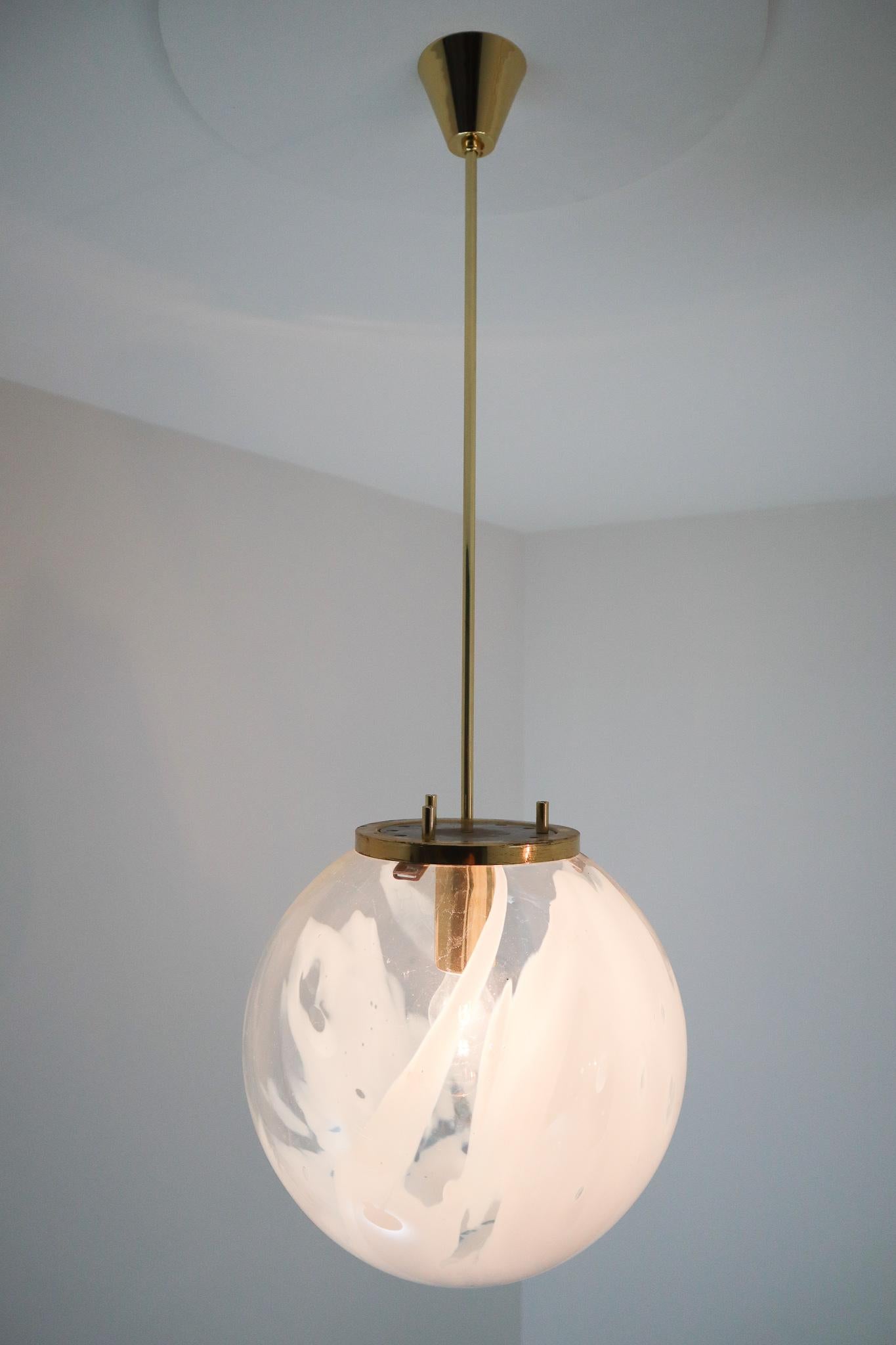 Midcentury Pendants in Brass and Art-Glass with White Streaks Austria 1960 3