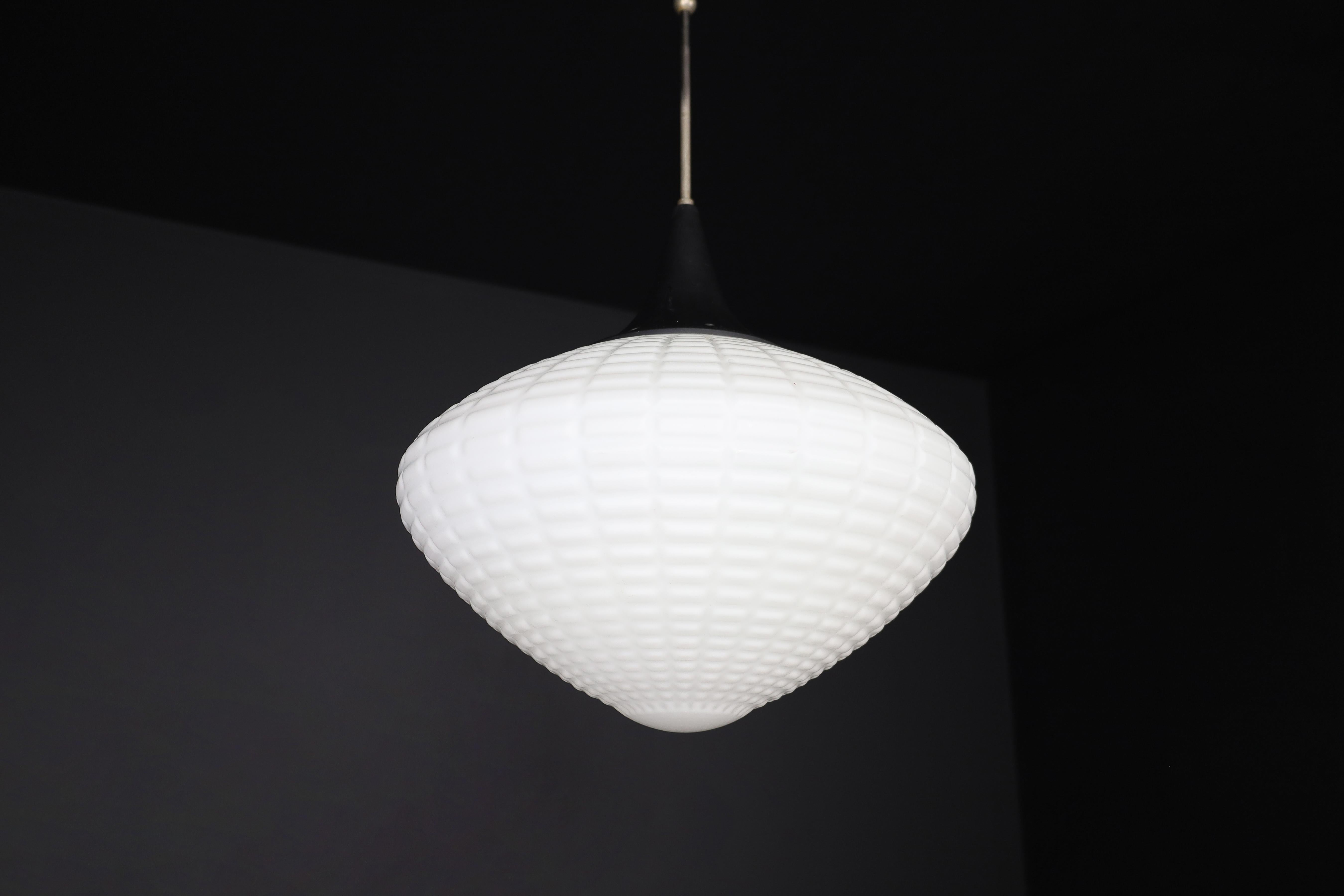 Large Midcentury Pendants, Structured Opaline Glass, Europe, 1950s   For Sale 6