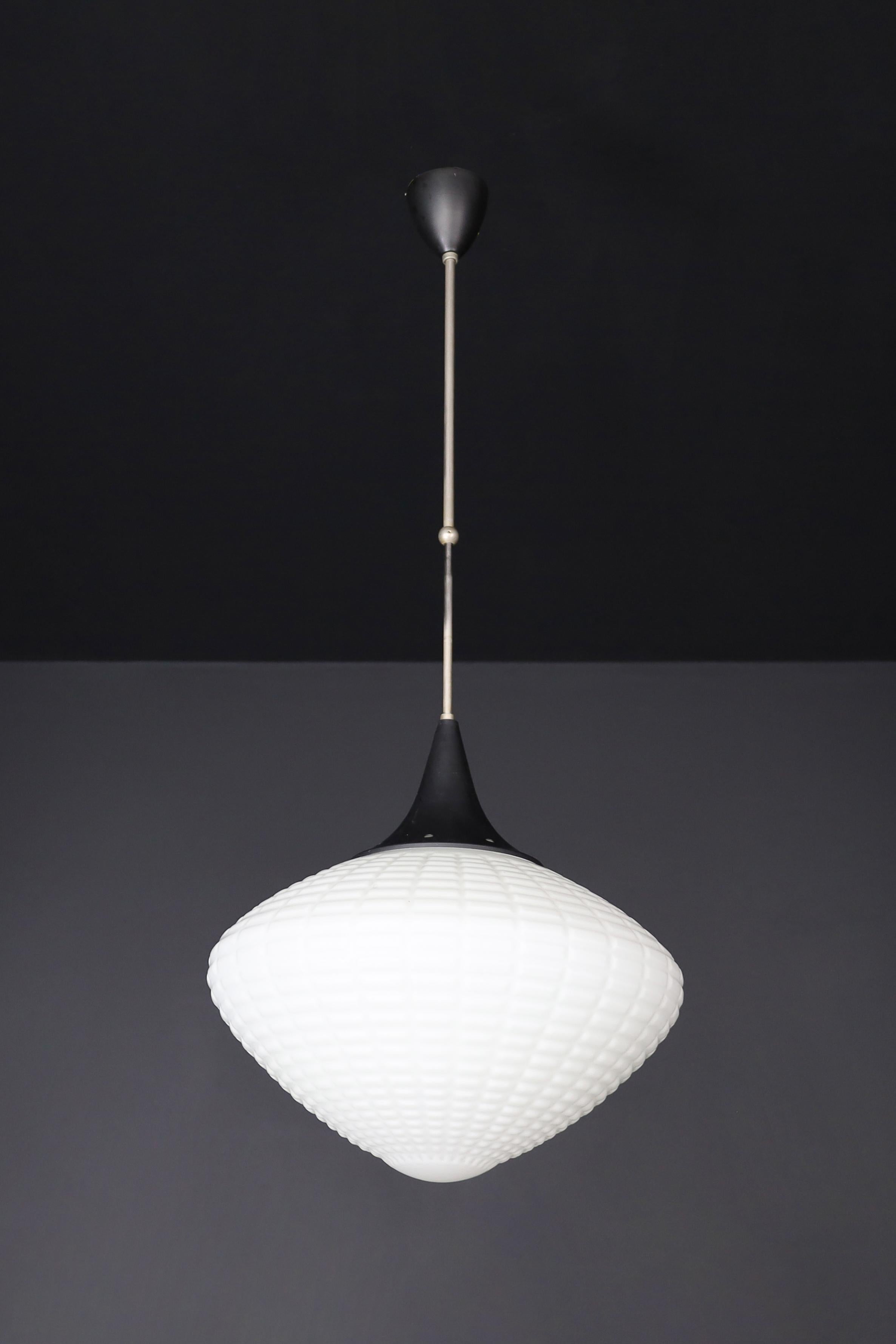 Large Midcentury Pendants, Structured Opaline Glass, Europe, 1950s   For Sale 9