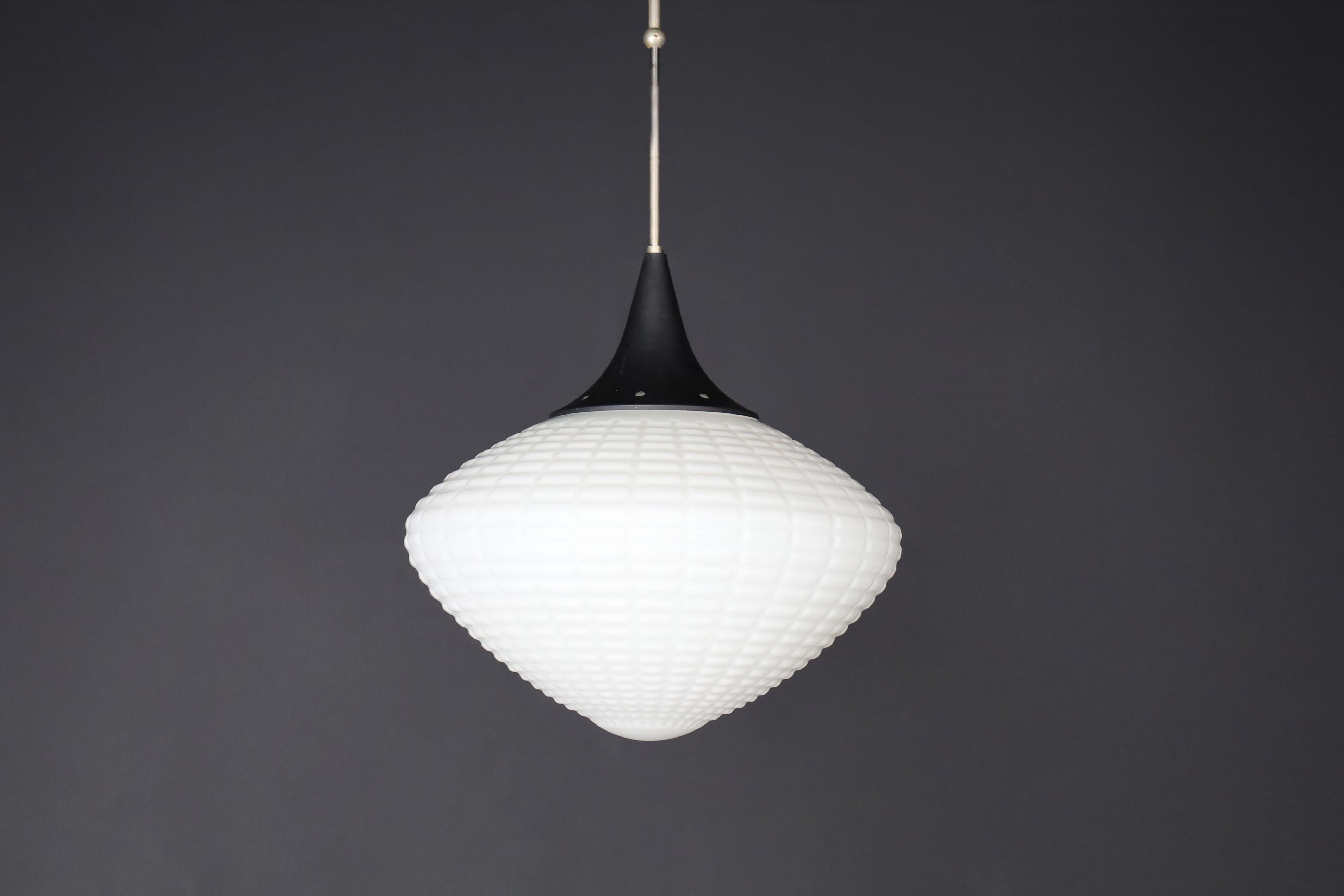 Large Midcentury Pendants, Structured Opaline Glass, Europe, 1950s   For Sale 10