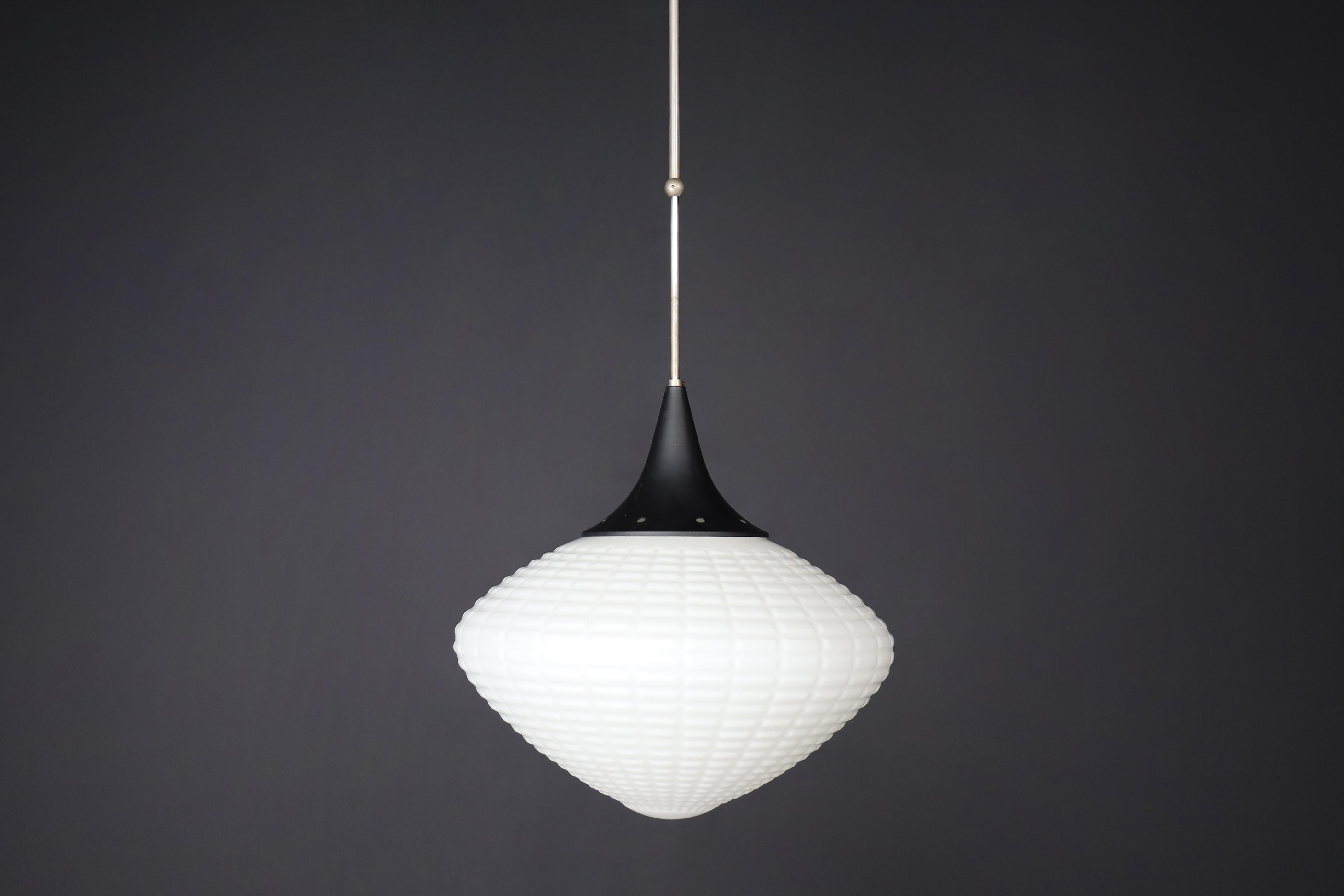 Mid-20th Century Large Midcentury Pendants, Structured Opaline Glass, Europe, 1950s   For Sale