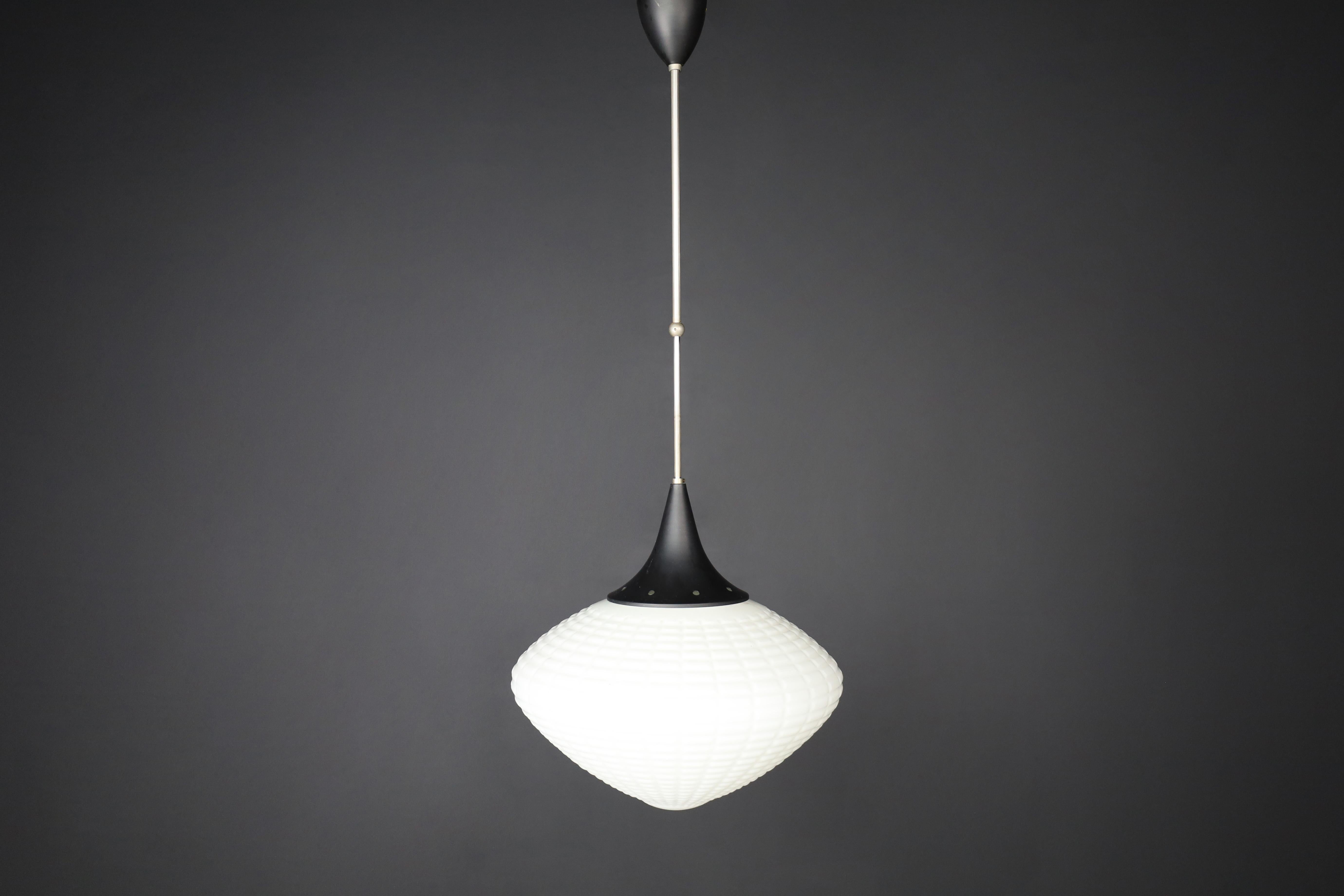 Large Midcentury Pendants, Structured Opaline Glass, Europe, 1950s   For Sale 1