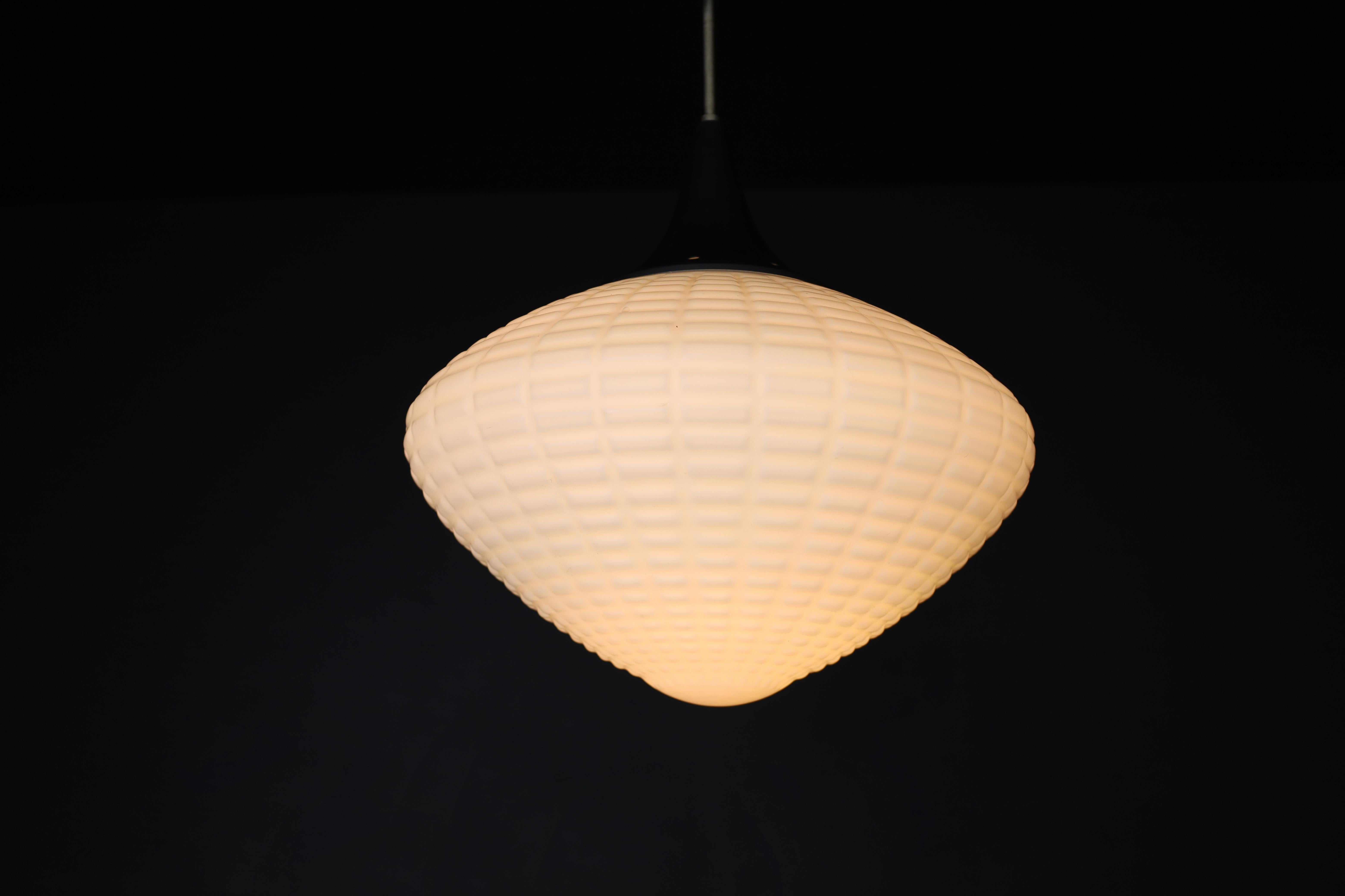 Large Midcentury Pendants, Structured Opaline Glass, Europe, 1950s   For Sale 2