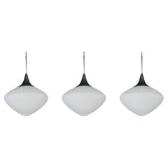 Vintage Large Midcentury Pendants, Structured Opaline Glass, Europe, 1950s  