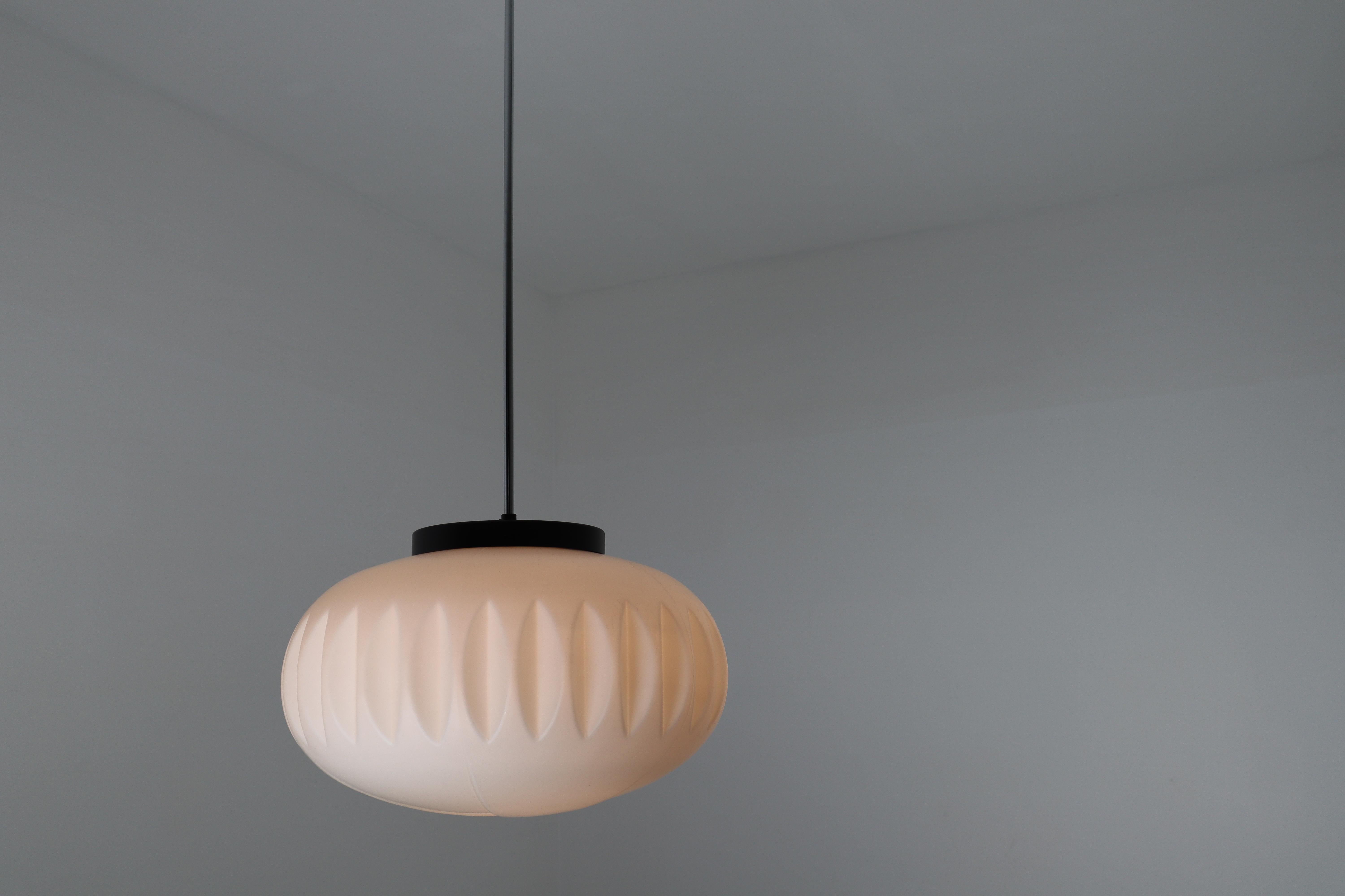 Large Midcentury Pendants, Structured Opaline Glass, Europe, 1960s 4